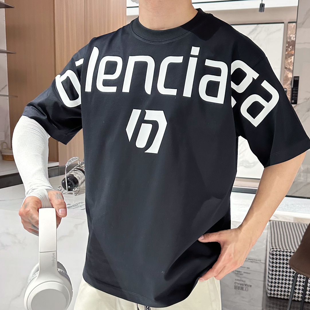 Balenciaga Clothing T-Shirt Embroidery Unisex Cotton Knitting Summer Collection Fashion Short Sleeve