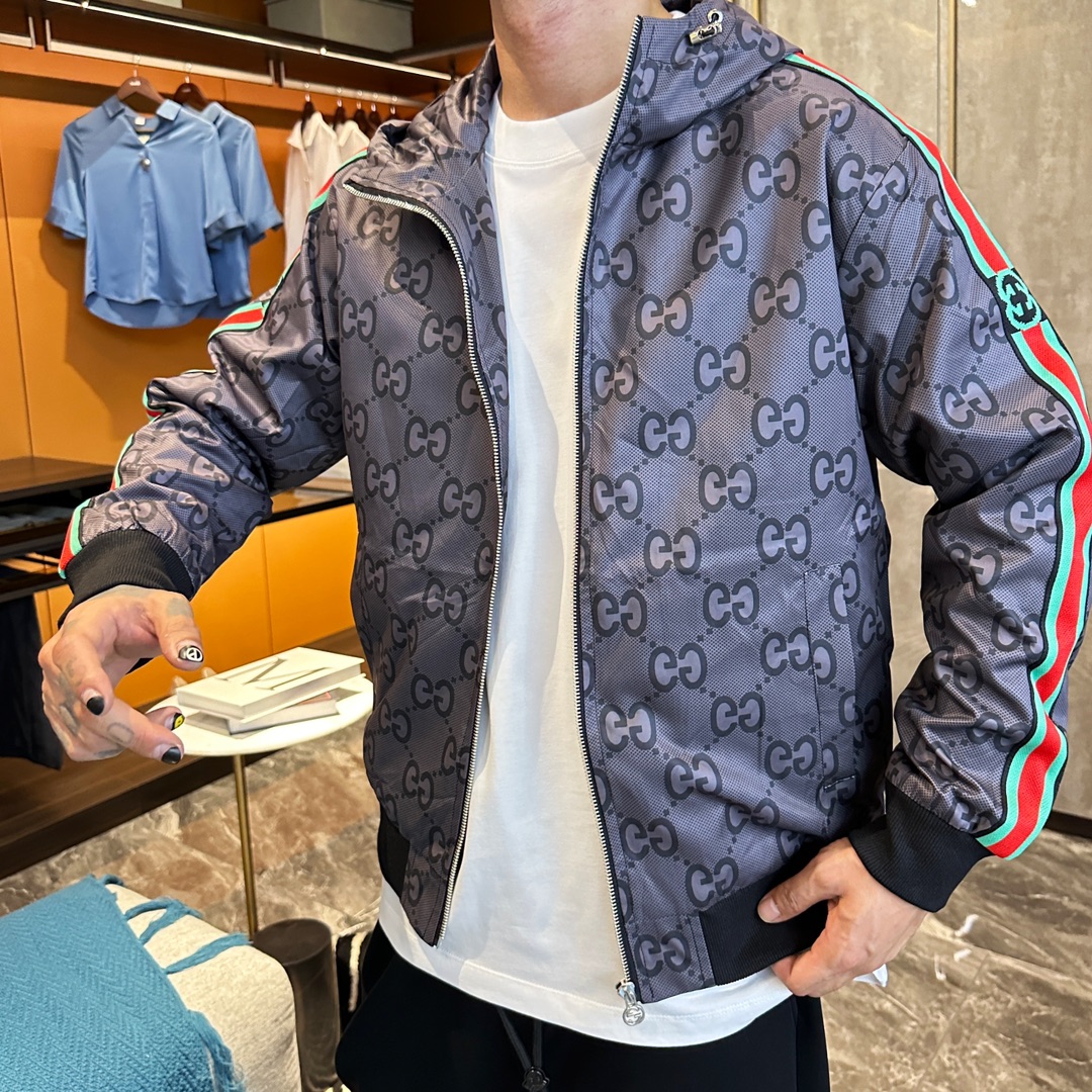 Gucci 2025 Men's Luxury Logo Print Jacket, Italian Fabric, Designer Outerwear
