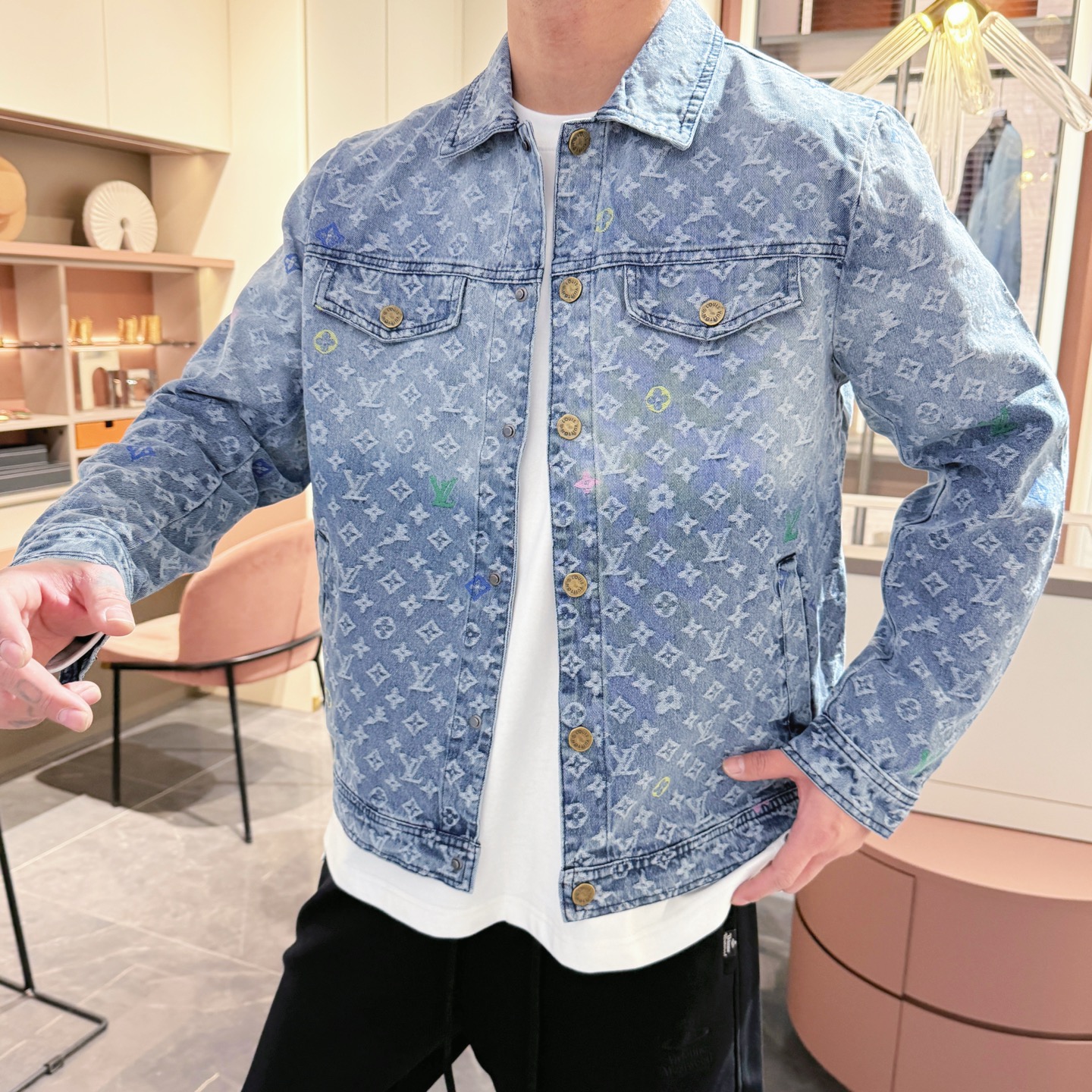 Louis Vuitton Denim Jacket with Embroidered Monogram, Designer Outerwear