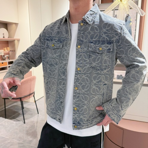 Loewe Men's Washed Denim Jacket with Embroidered Logo - Stylish & Comfortable 1 Loewe Men's Washed Denim Jacket with Embroidered Logo - Stylish & Comfortable