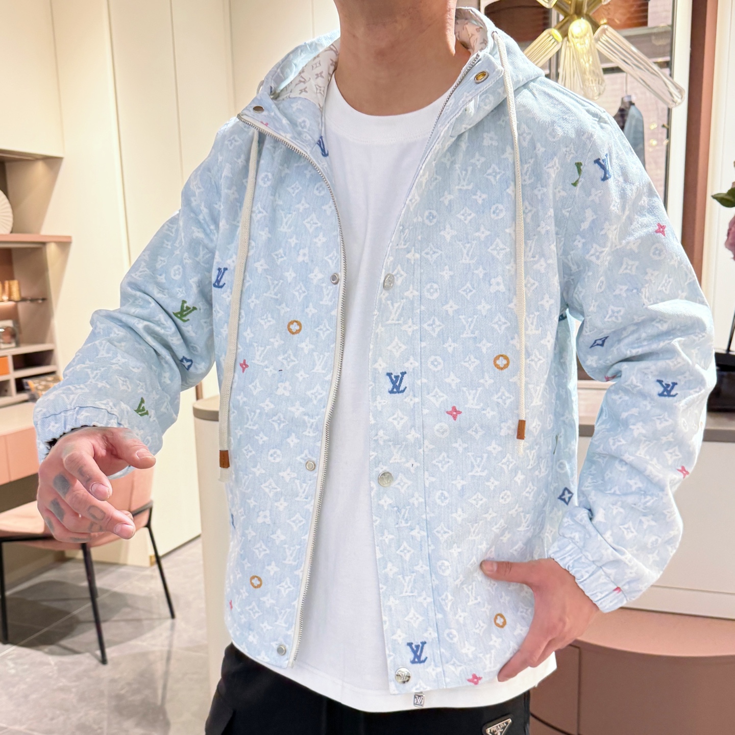 Louis Vuitton Denim Jacket with Embroidered Logo Pattern