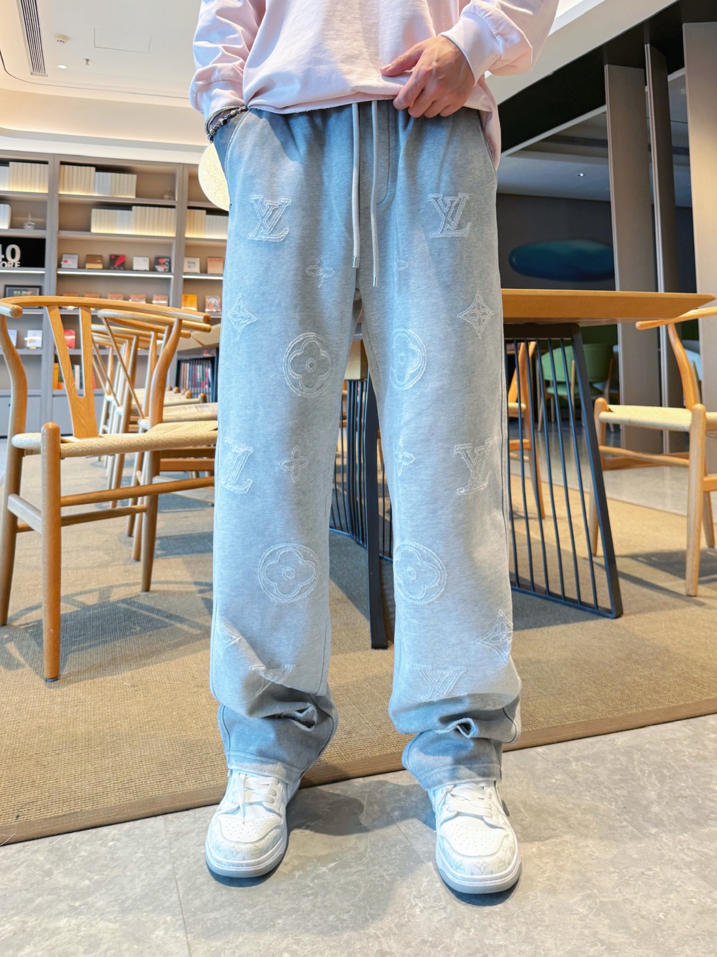 Louis Vuitton Grey Cotton Blend Logo Print Casual Lounge Pants