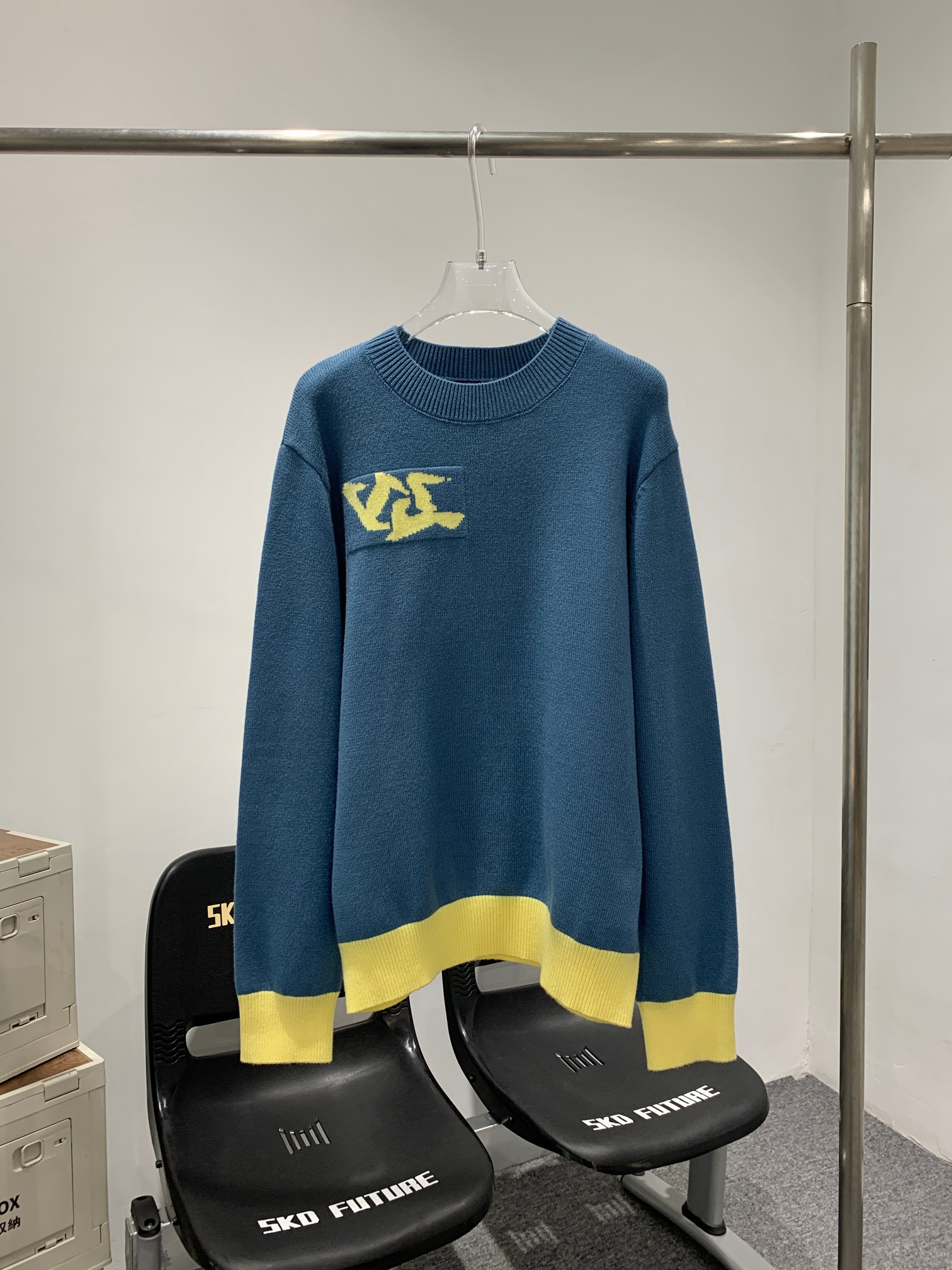 Louis Vuitton Clothing Knit Sweater Sweatshirts Blue Green Splicing Unisex Knitting Spring Collection