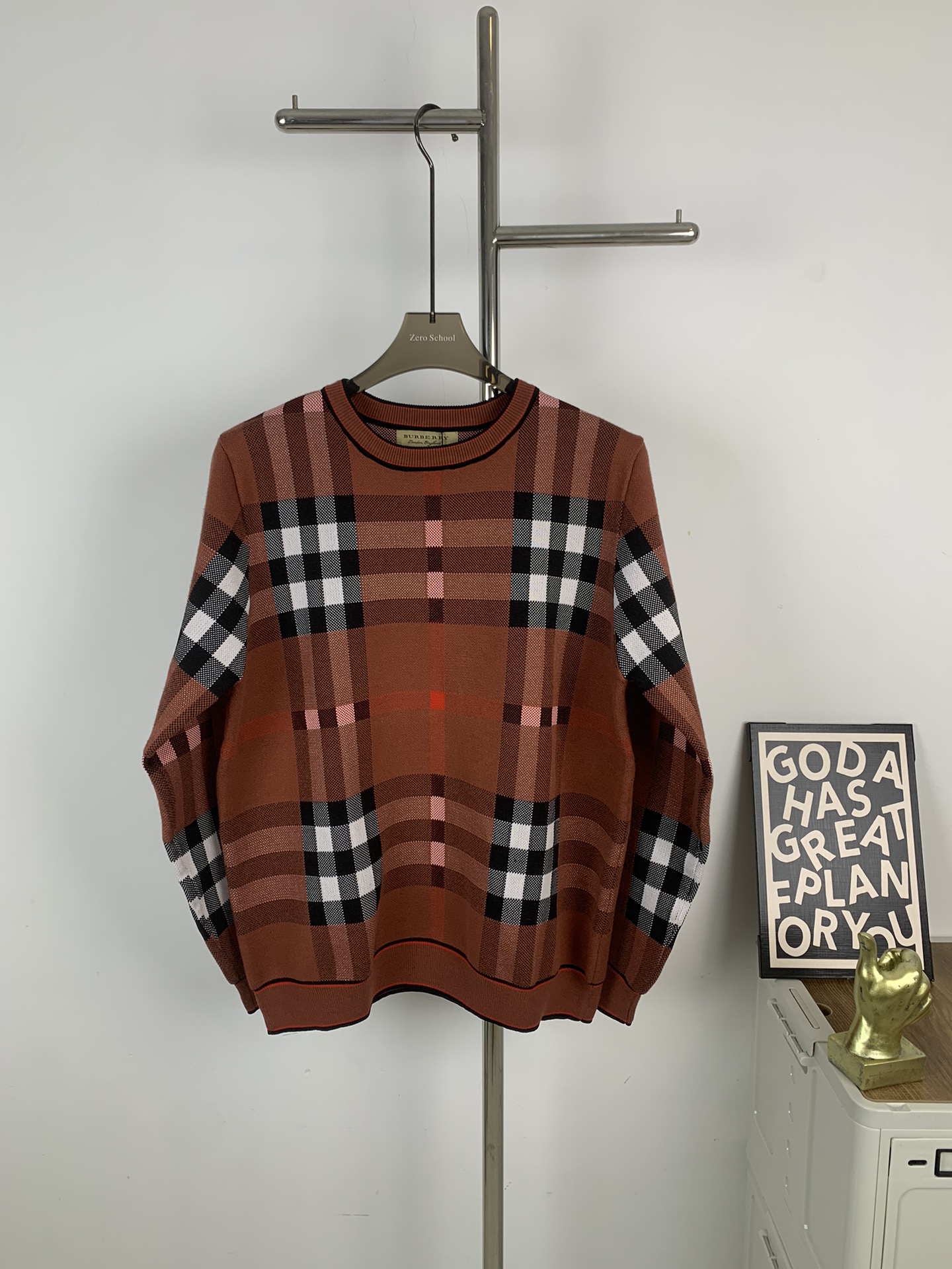 Burberry Clothing Knit Sweater Sweatshirts Brown Lattice Unisex Knitting Wool