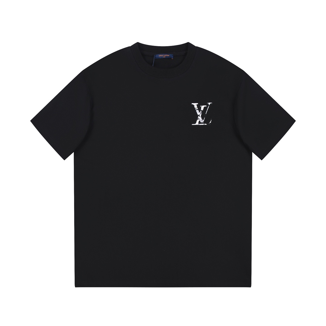Louis Vuitton Clothing T-Shirt Apricot Color Black Weave Cotton Knitting Short Sleeve