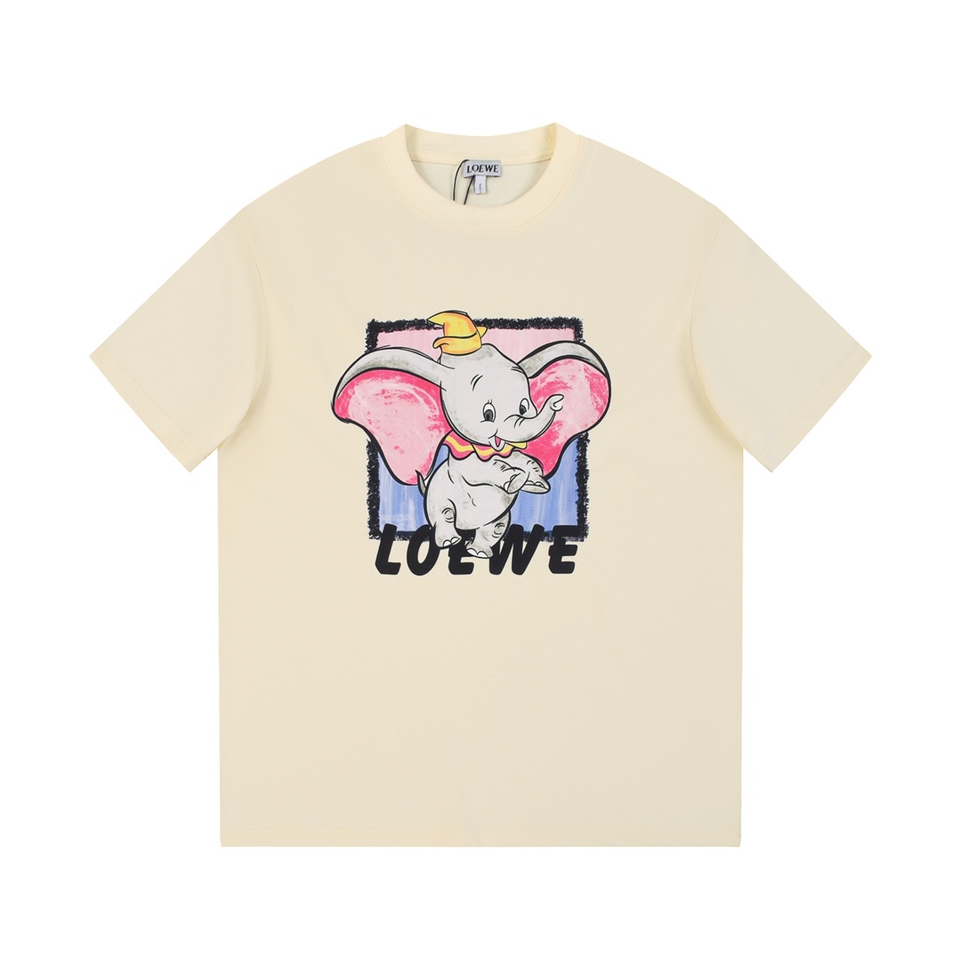 Loewe Clothing T-Shirt Apricot Color Black Embroidery Cotton Spring/Summer Collection Fashion Short Sleeve