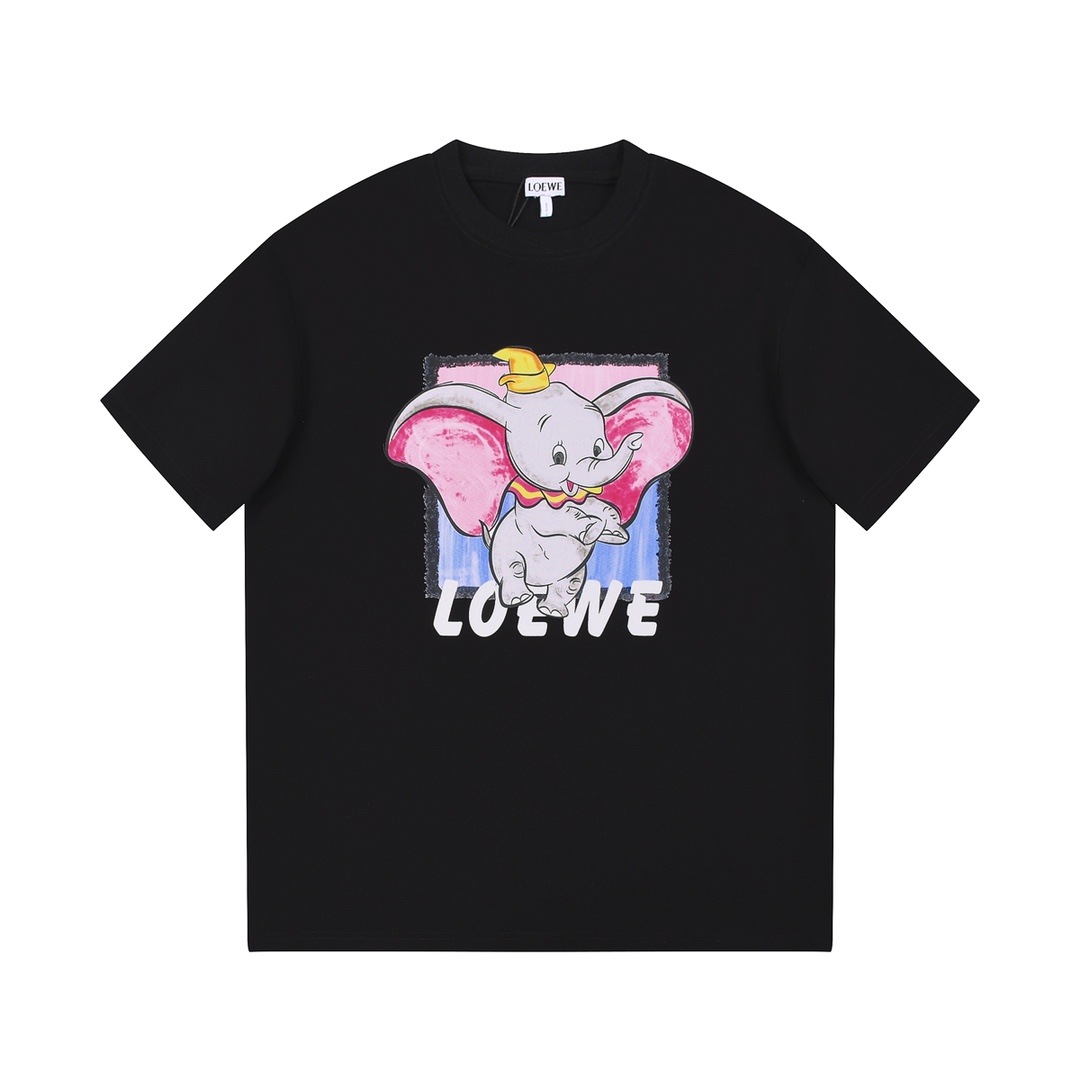 Loewe Clothing T-Shirt Apricot Color Black Embroidery Cotton Spring/Summer Collection Fashion Short Sleeve