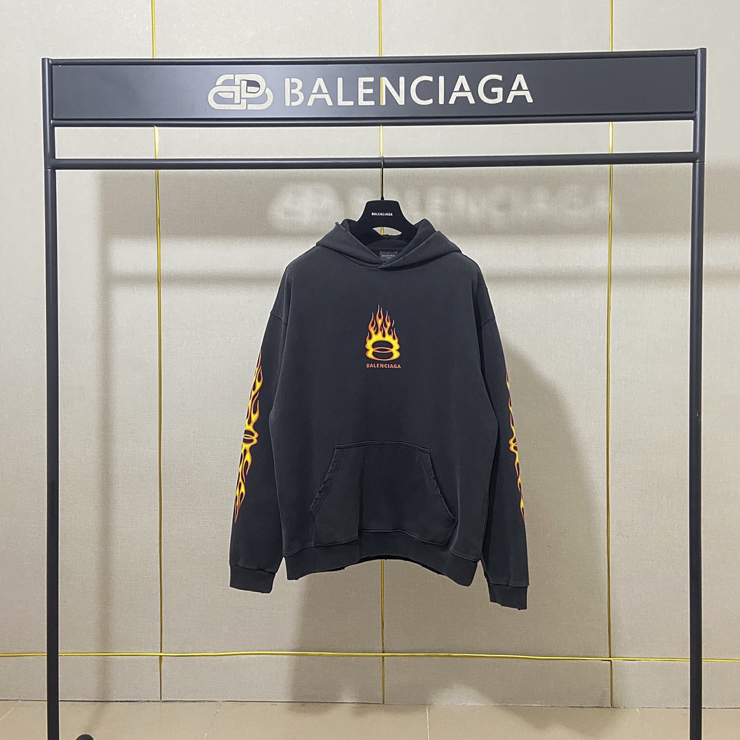 P155 foto real versión superior [BALENCIA*GA] calidad oficial nuevo estilo París serie doble anillo llama sudadera con …