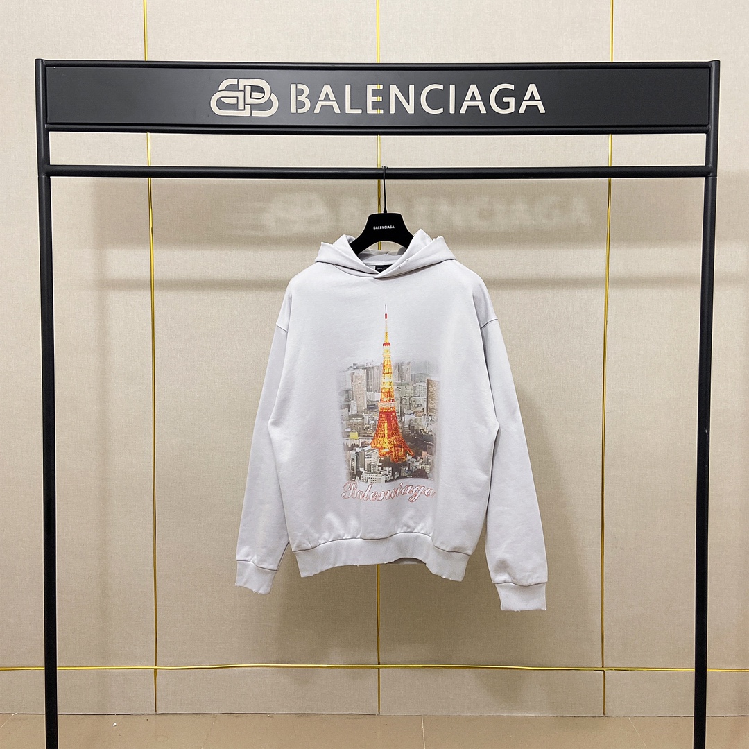 P150 foto real versión superior [【BALENCIA*GA】calidad oficial nuevo estilo París serie Torre de Tokio sudadera con capu…