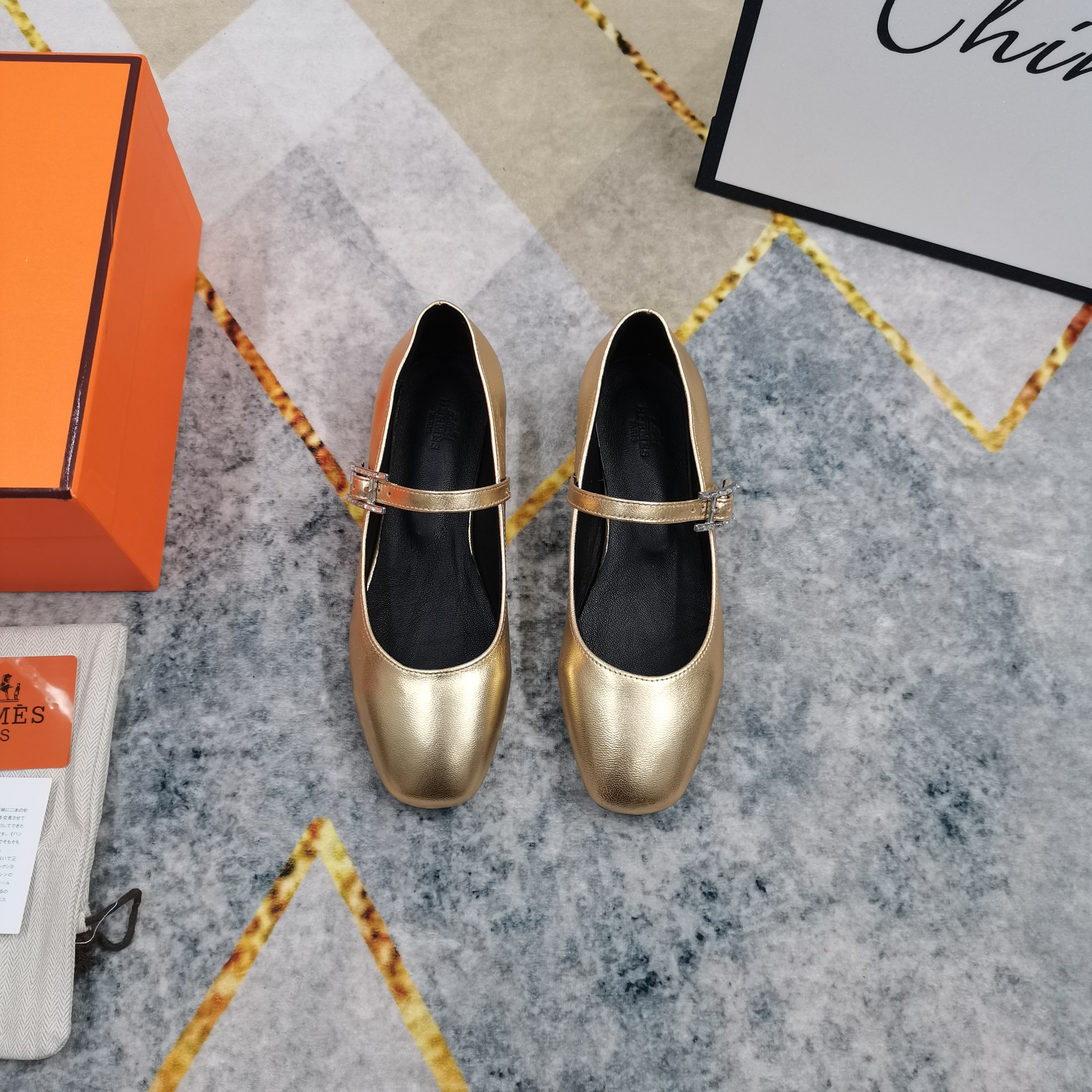 Hermes Women's Mary Jane Leather Ballet Flats Comfortable Shoes 4 a1743508847729 7527