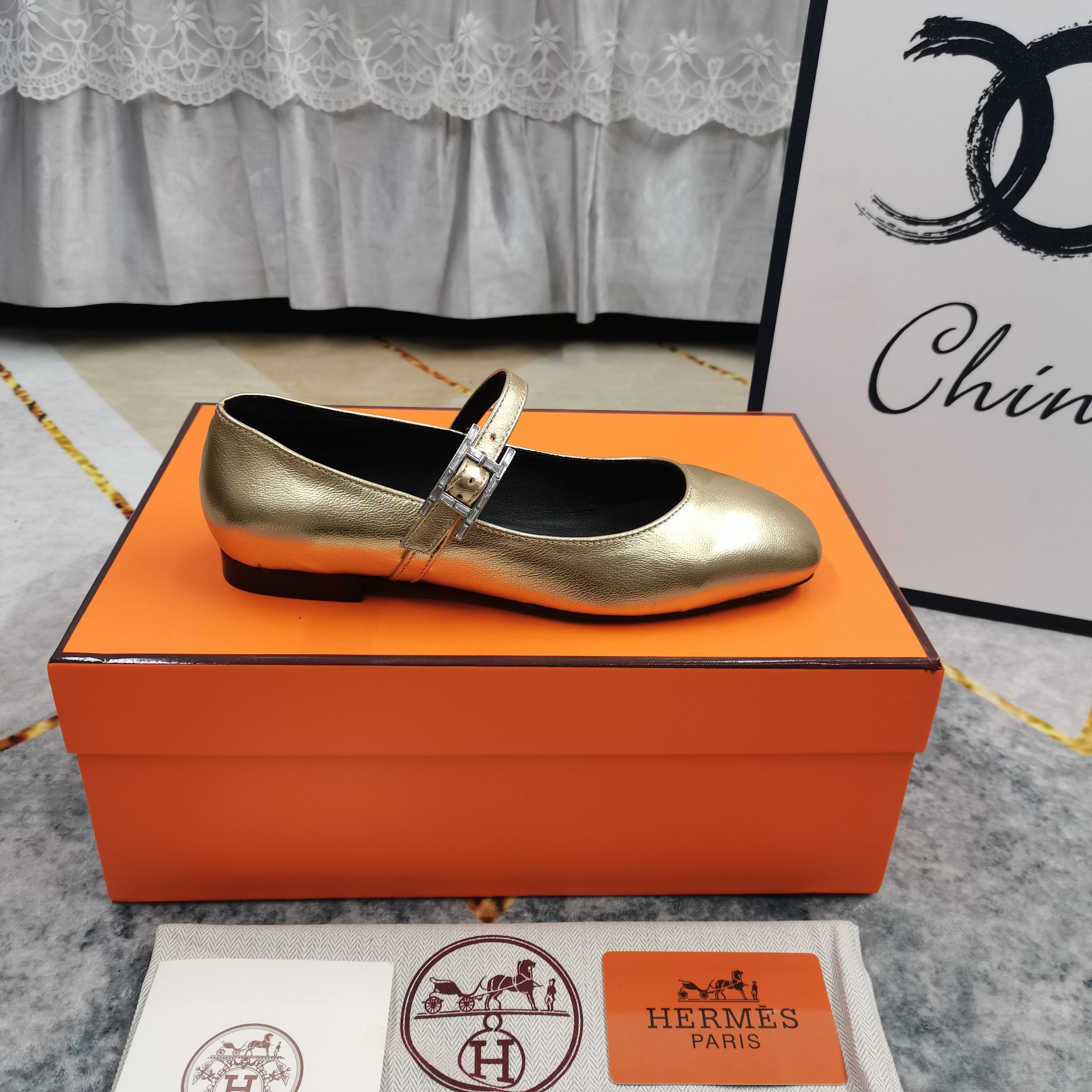 Hermes Women's Mary Jane Leather Ballet Flats Comfortable Shoes 7 a1743508847913 6516
