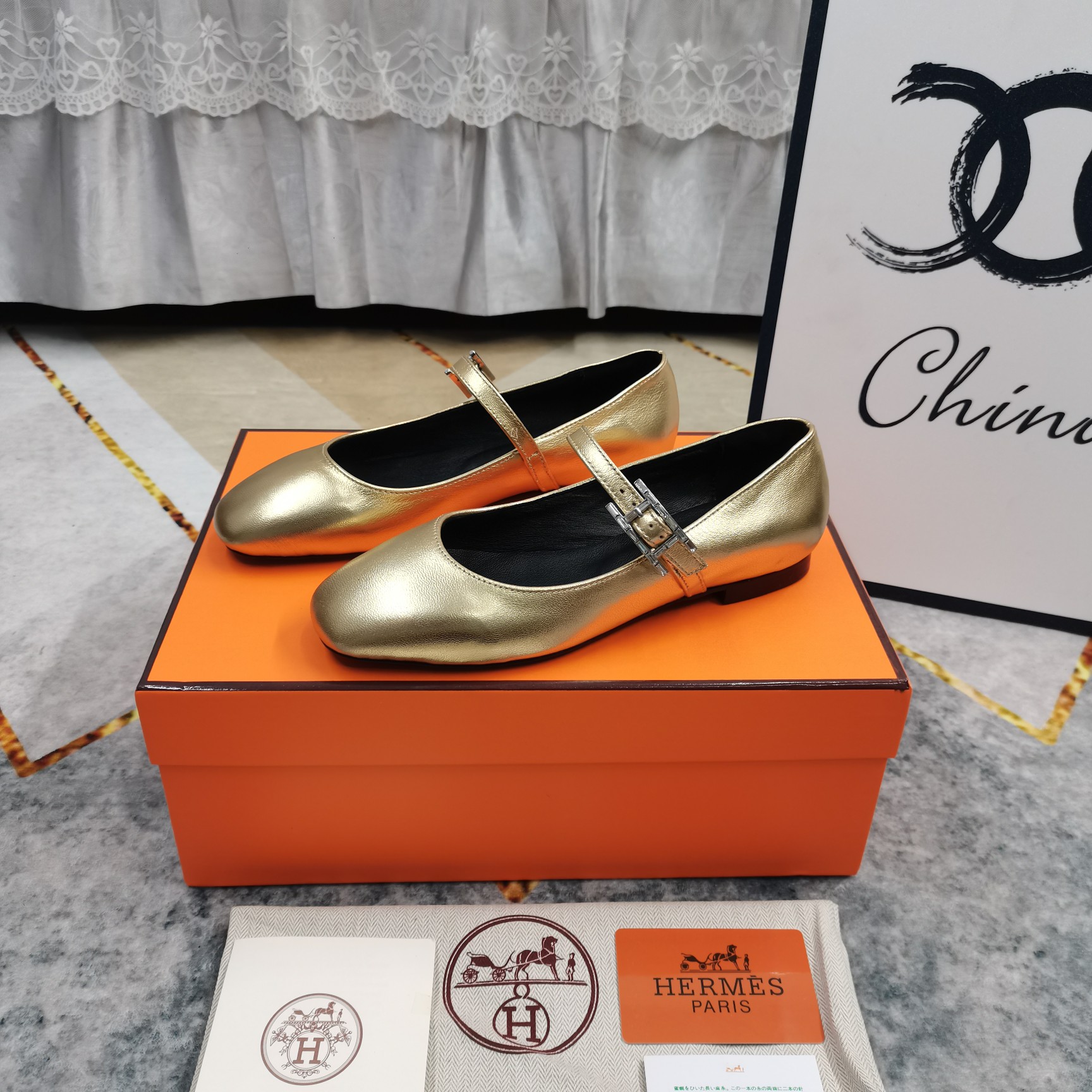 Hermes Women's Mary Jane Leather Ballet Flats Comfortable Shoes 9 a1743508848988 6883