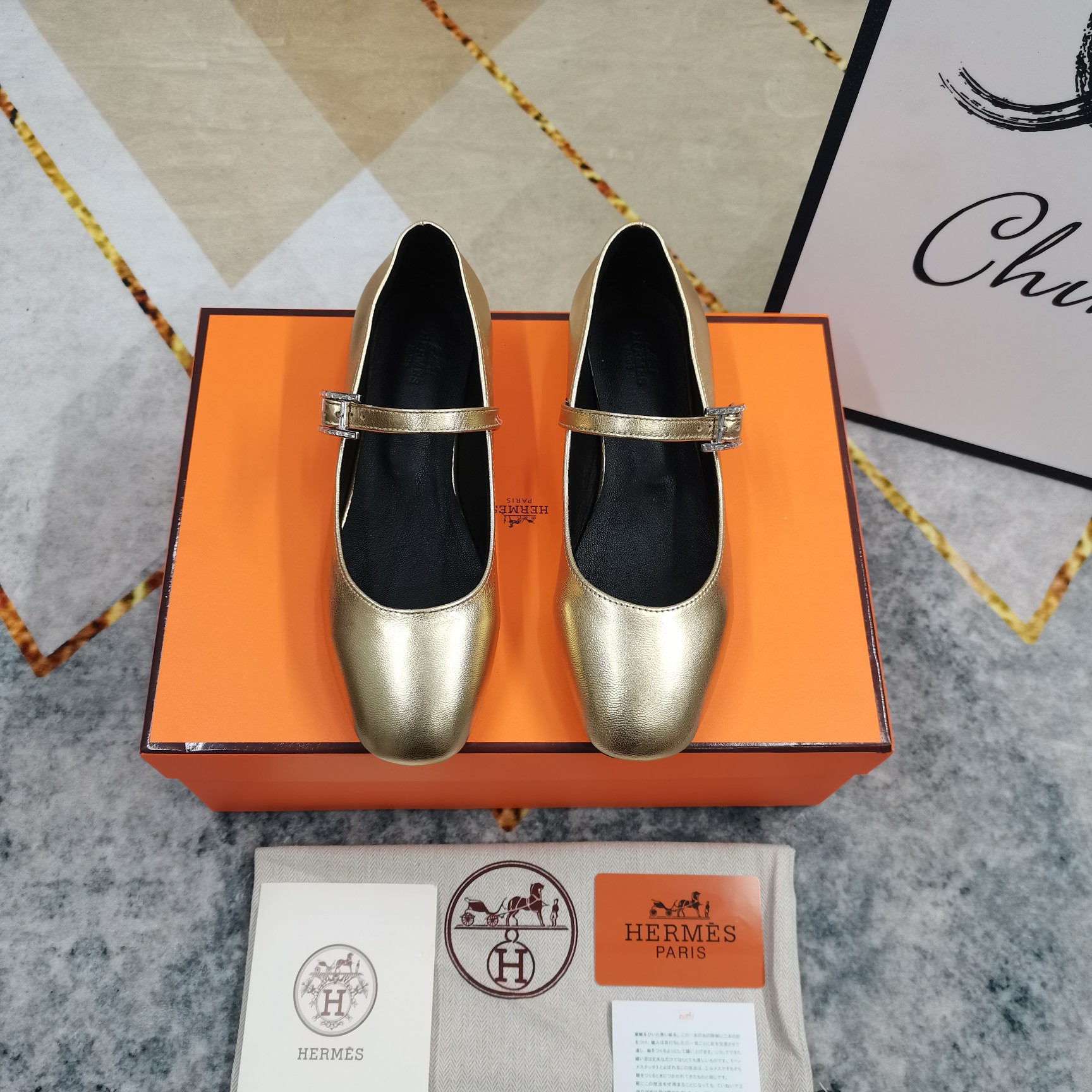 Hermes Women's Mary Jane Leather Ballet Flats Comfortable Shoes 6 a1743508848998 0010