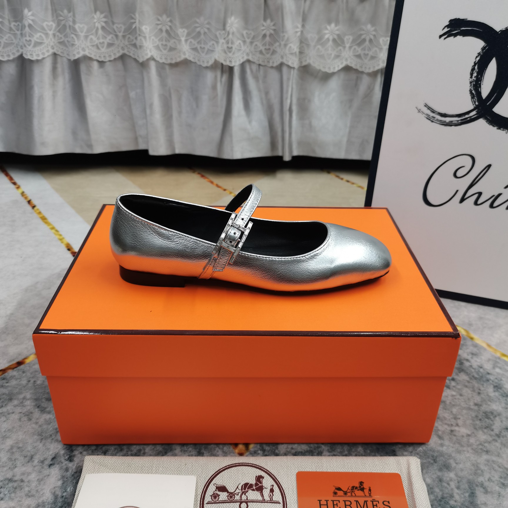 Hermes Mary Jane Silver Leather Ballet Flats 7 a1743509379348 8823