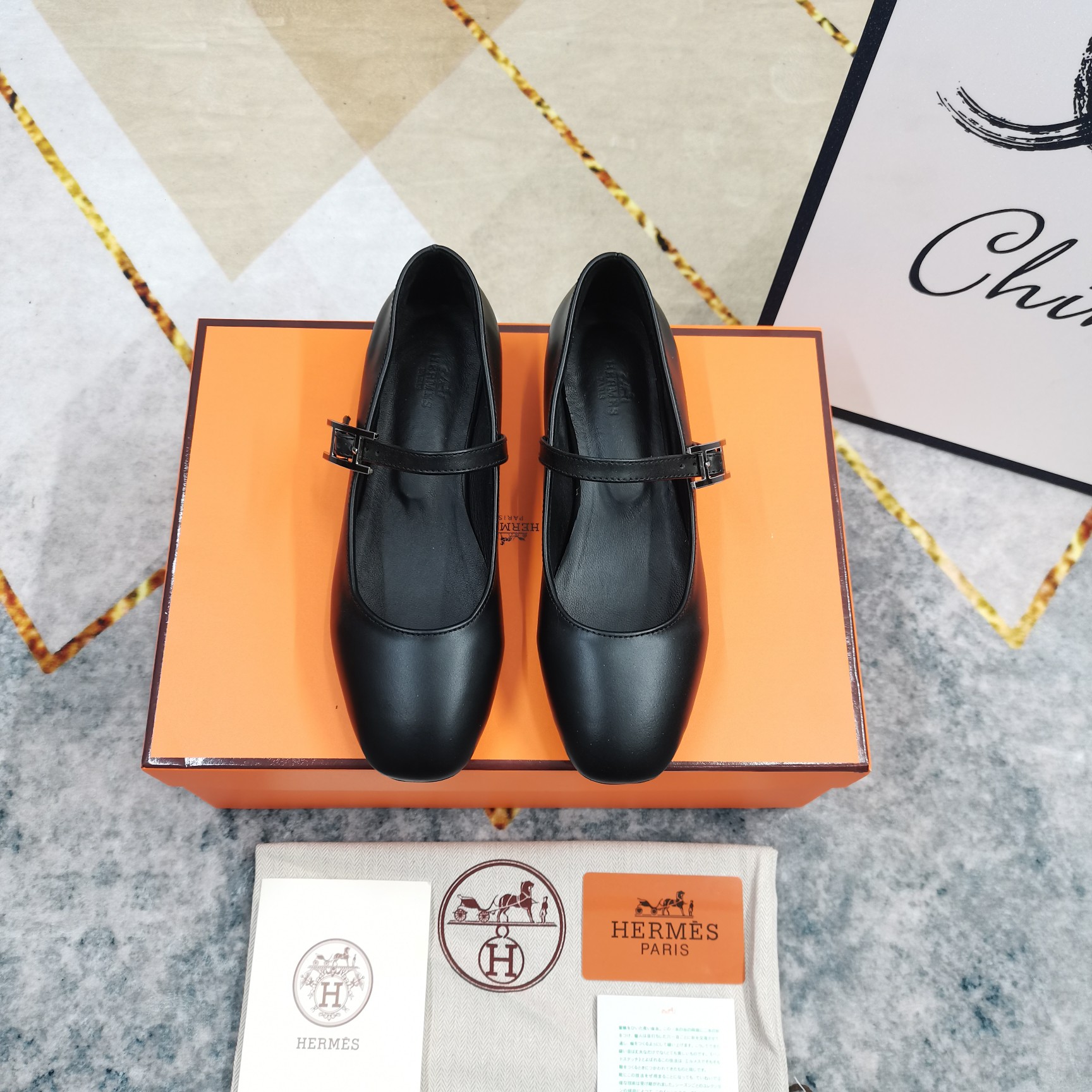 Hermès Women's Black Leather Mary Jane Ballet Flats with Buckle Strap 6 a1743509438934 1650