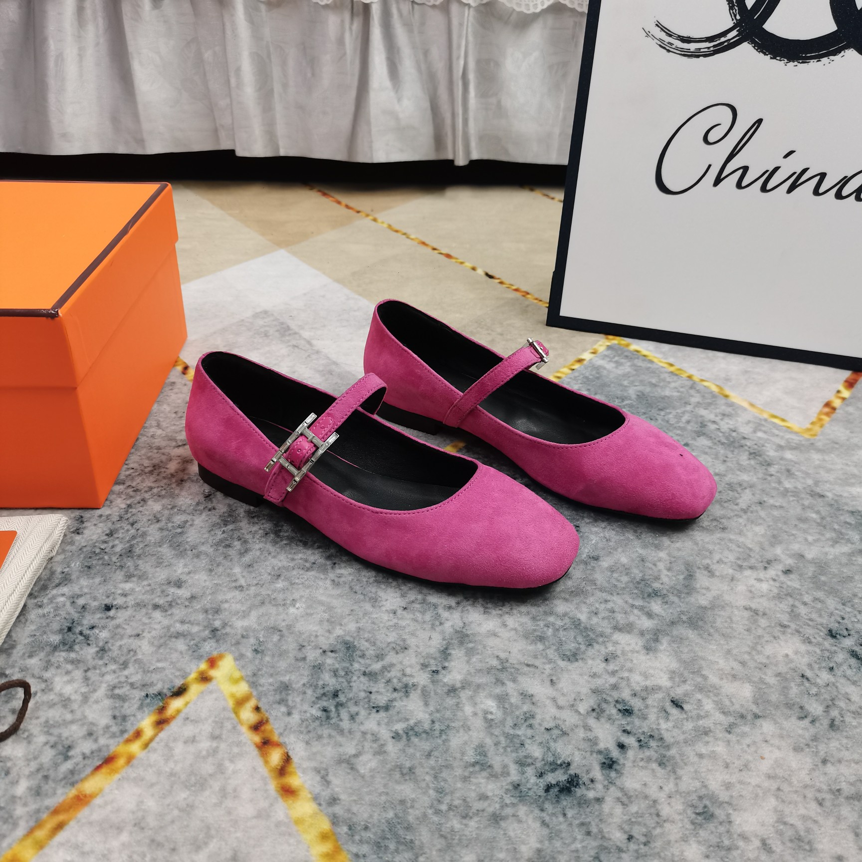 Hermes Women's Pink Suede Mary Jane Flats with Crystal Buckle Strap 3 a1743510037725 3737