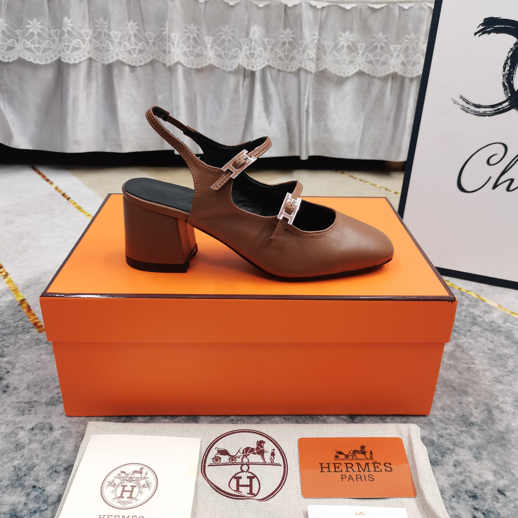 Hermes Women's Mary Jane Block Heel Leather Sandals, Comfortable and Stylish 7 a1743512399799 7367