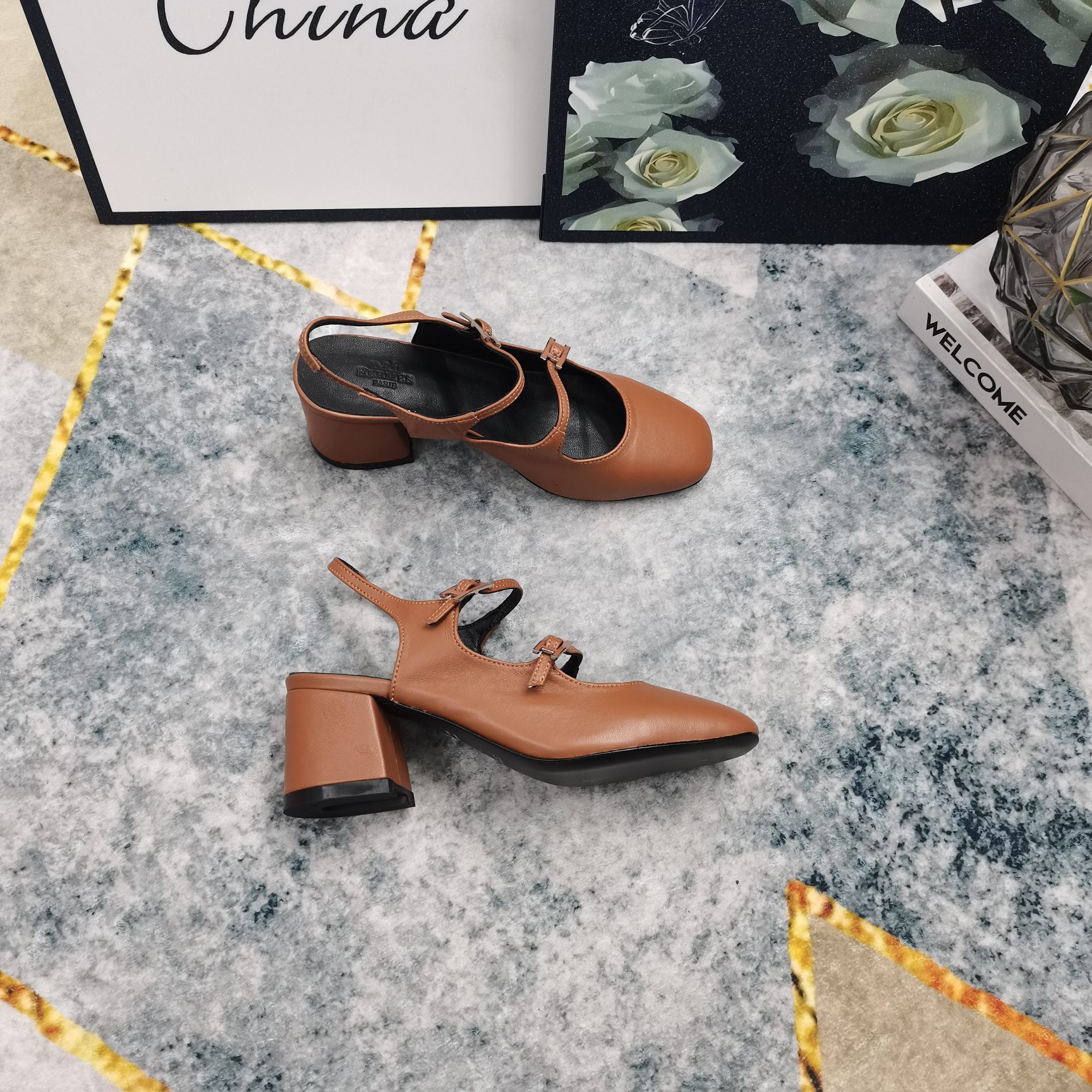 Hermes Women's Mary Jane Block Heel Leather Sandals, Comfortable and Stylish 4 a1743512400093 1443
