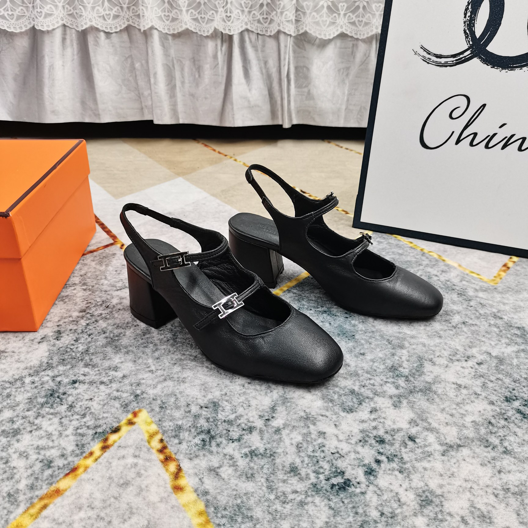Hermes Women's Mary Jane Block Heel Pumps Genuine Leather Comfortable Shoes 3 a1743512450196 5431