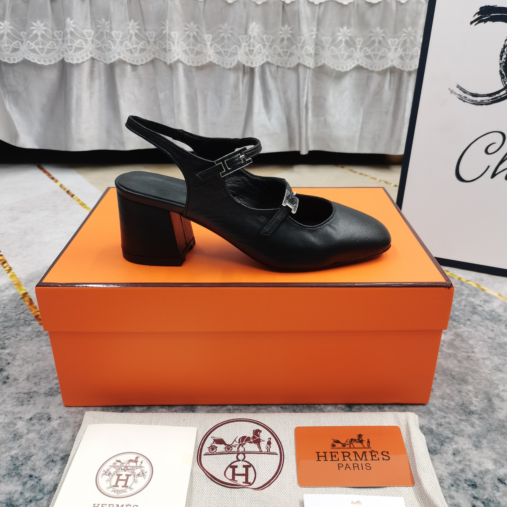 Hermes Women's Mary Jane Block Heel Pumps Genuine Leather Comfortable Shoes 7 a1743512450283 2271
