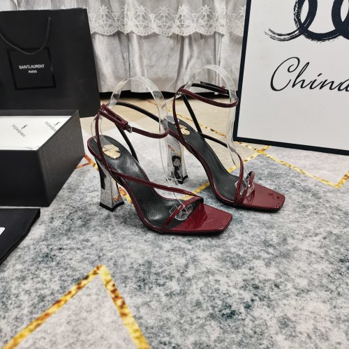 Yves Saint Laurent Women's Wine Glass Heel Patent Leather Sandals
