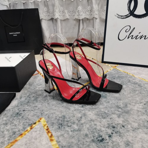 Yves Saint Laurent Women's Patent Leather Heeled Sandals, Black/Red 1 Yves Saint Laurent Women's Patent Leather Heeled Sandals, Black/Red