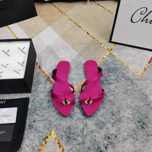 Yves Saint Laurent Women's Flat Thong Sandals Genuine Leather Sole, Silk Upper 1 Yves Saint Laurent Women's Flat Thong Sandals Genuine Leather Sole, Silk Upper