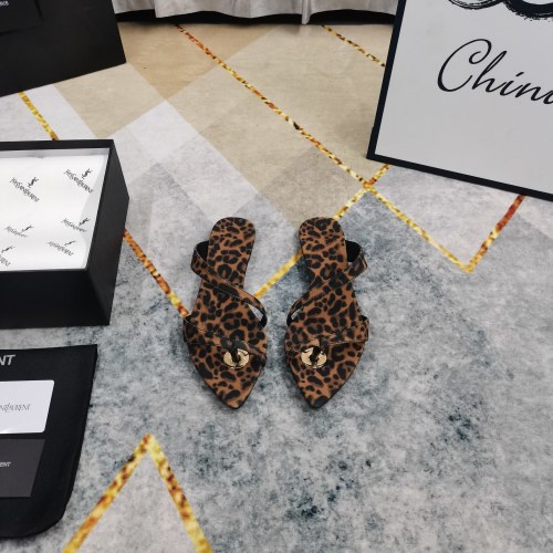 Yves Saint Laurent Leopard Print Flat Sandals | Luxurious Silk & Leather