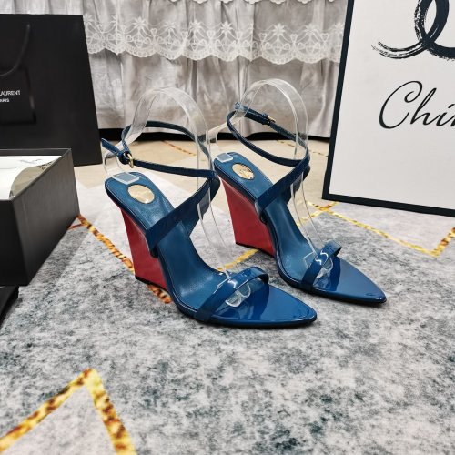 Yves Saint Laurent Wedge Sandals - Genuine Leather, Silk/Patent Leather Upper 1 Yves Saint Laurent Wedge Sandals - Genuine Leather, Silk/Patent Leather Upper