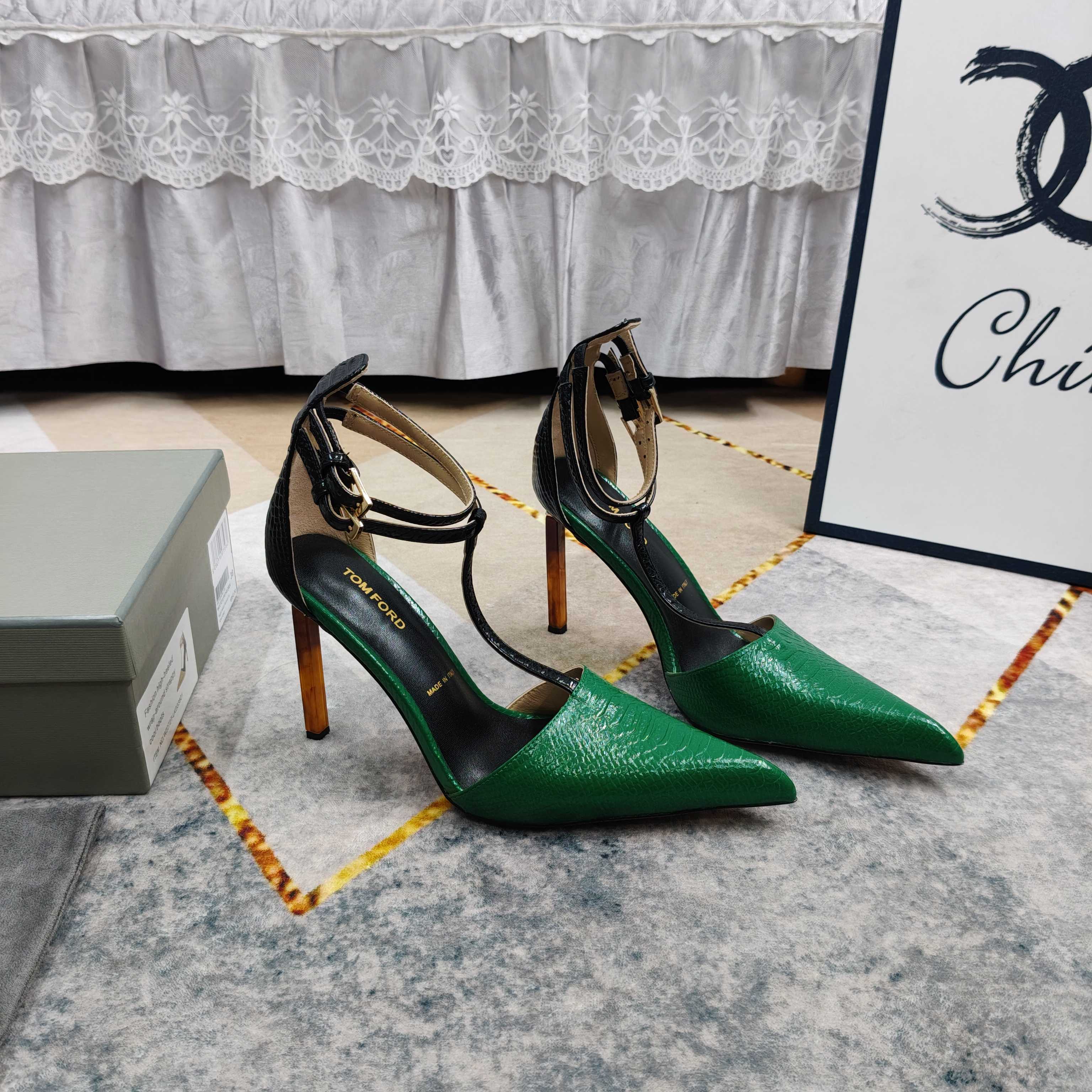 Tom Ford Green and Black T-Strap Pumps