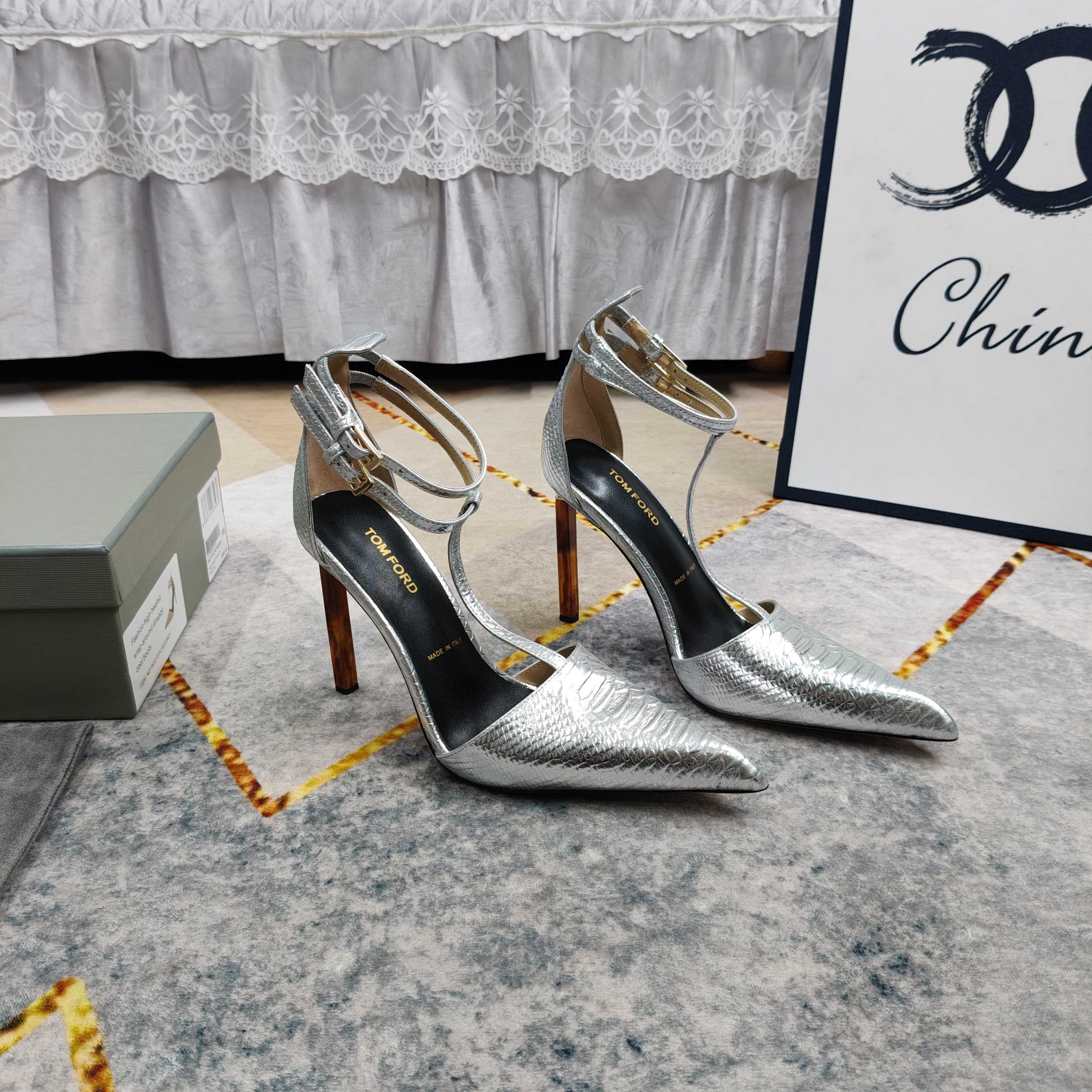 Tom Ford Silver Ankle Strap Pumps