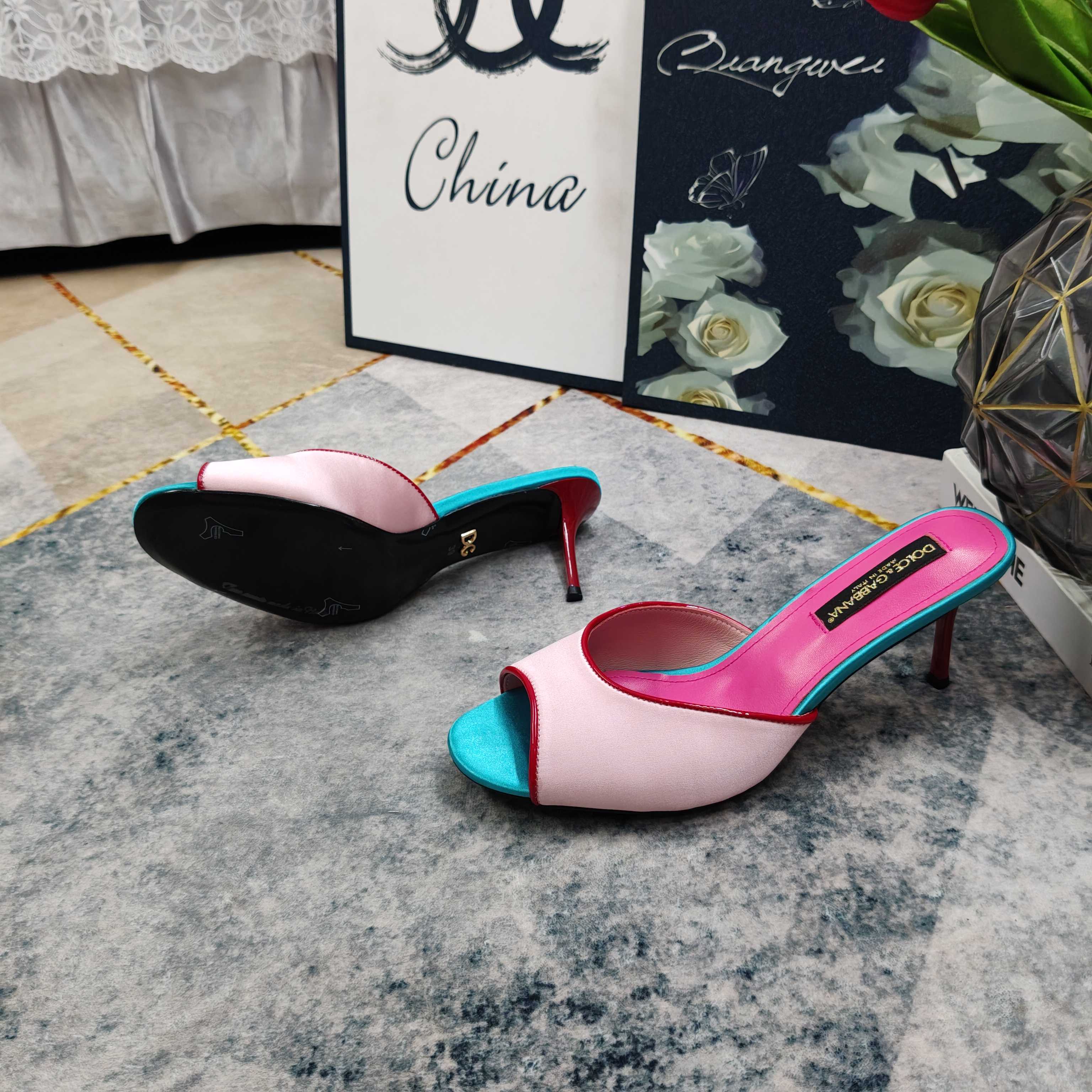 D&G Pink Turquoise Colorblock Satin Heel Mules
