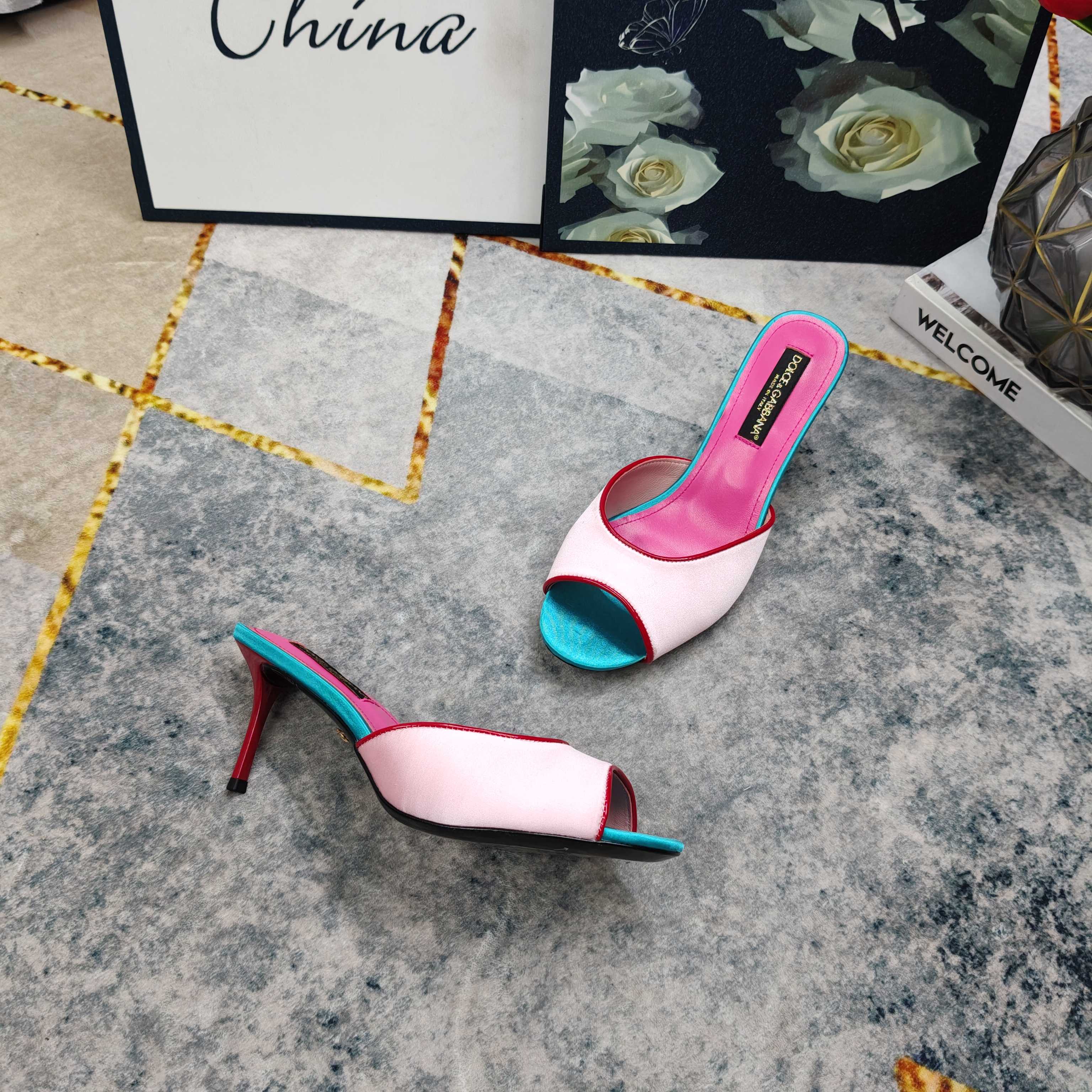 D&G Pink Turquoise Colorblock Satin Heel Mules