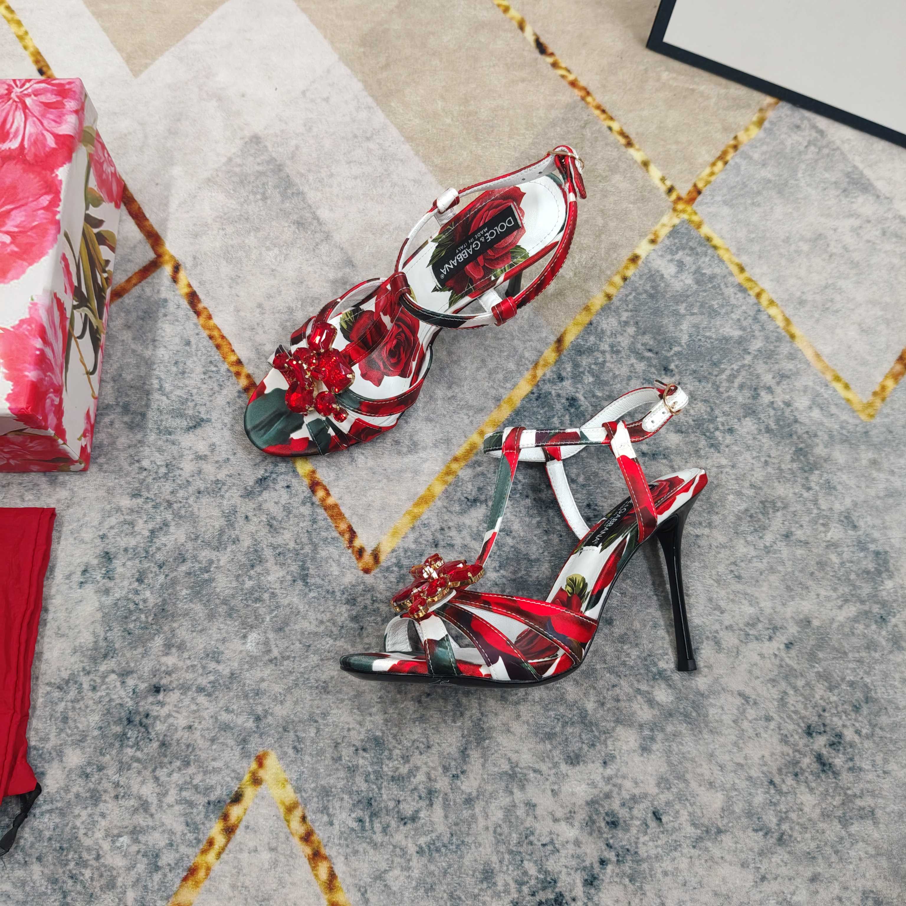 D&G Rose Print Crystal Flower Stiletto Heels