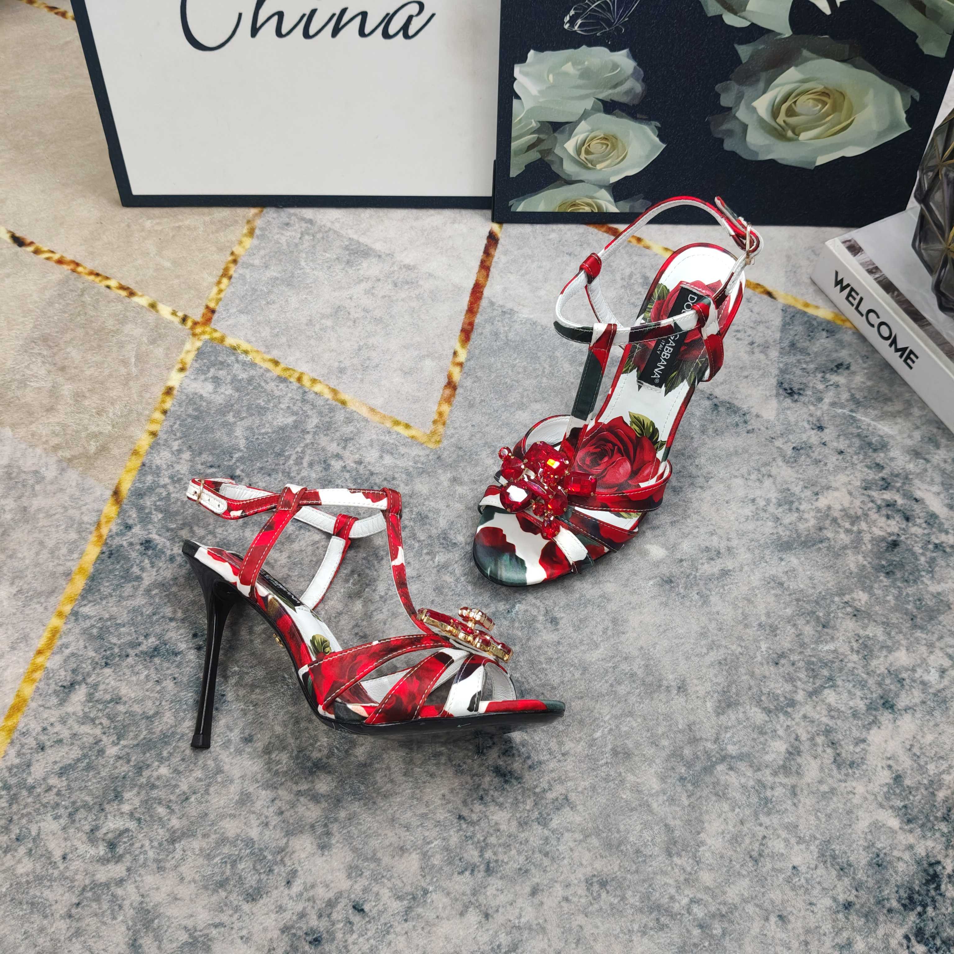 D&G Rose Print Crystal Flower Stiletto Heels