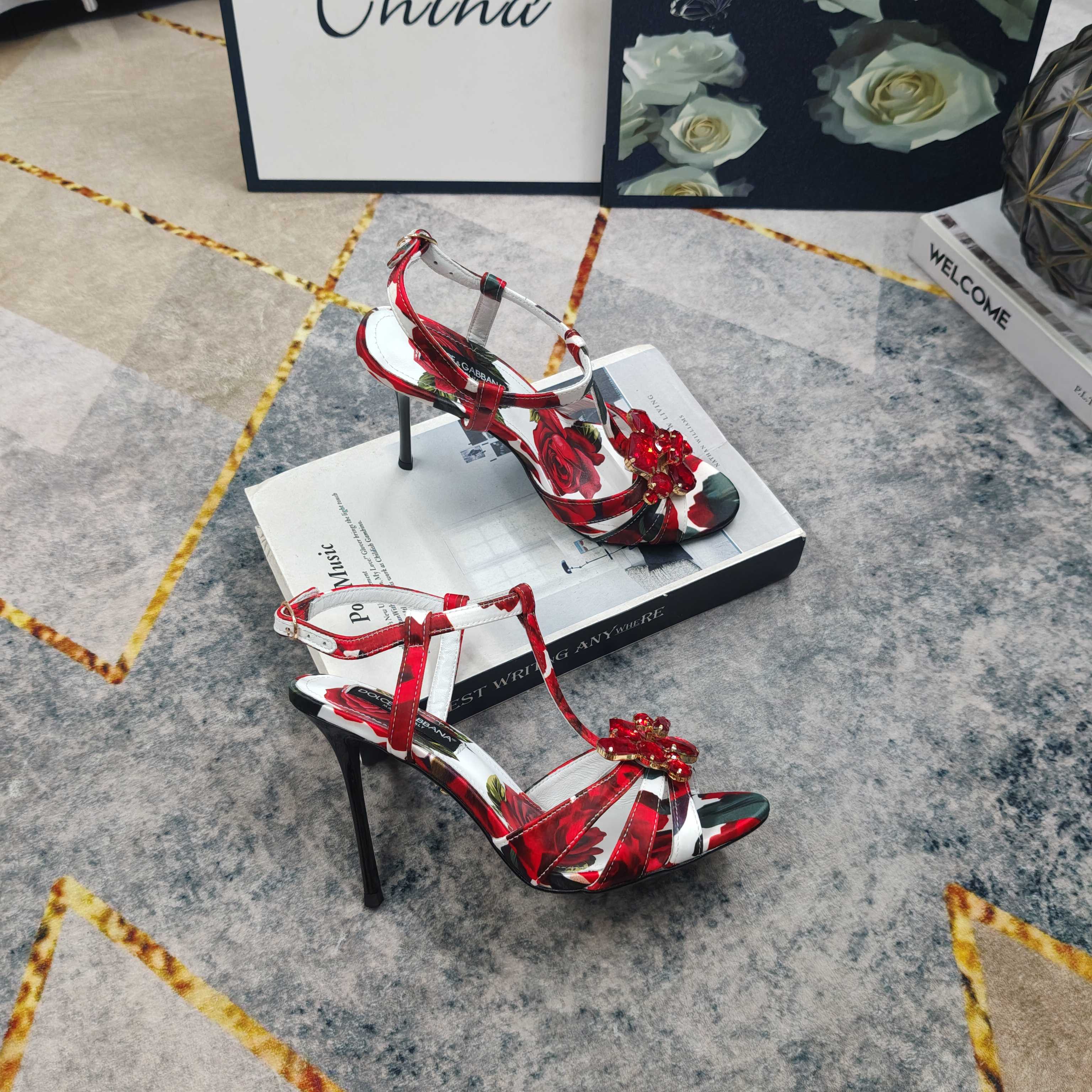 D&G Rose Print Crystal Flower Stiletto Heels