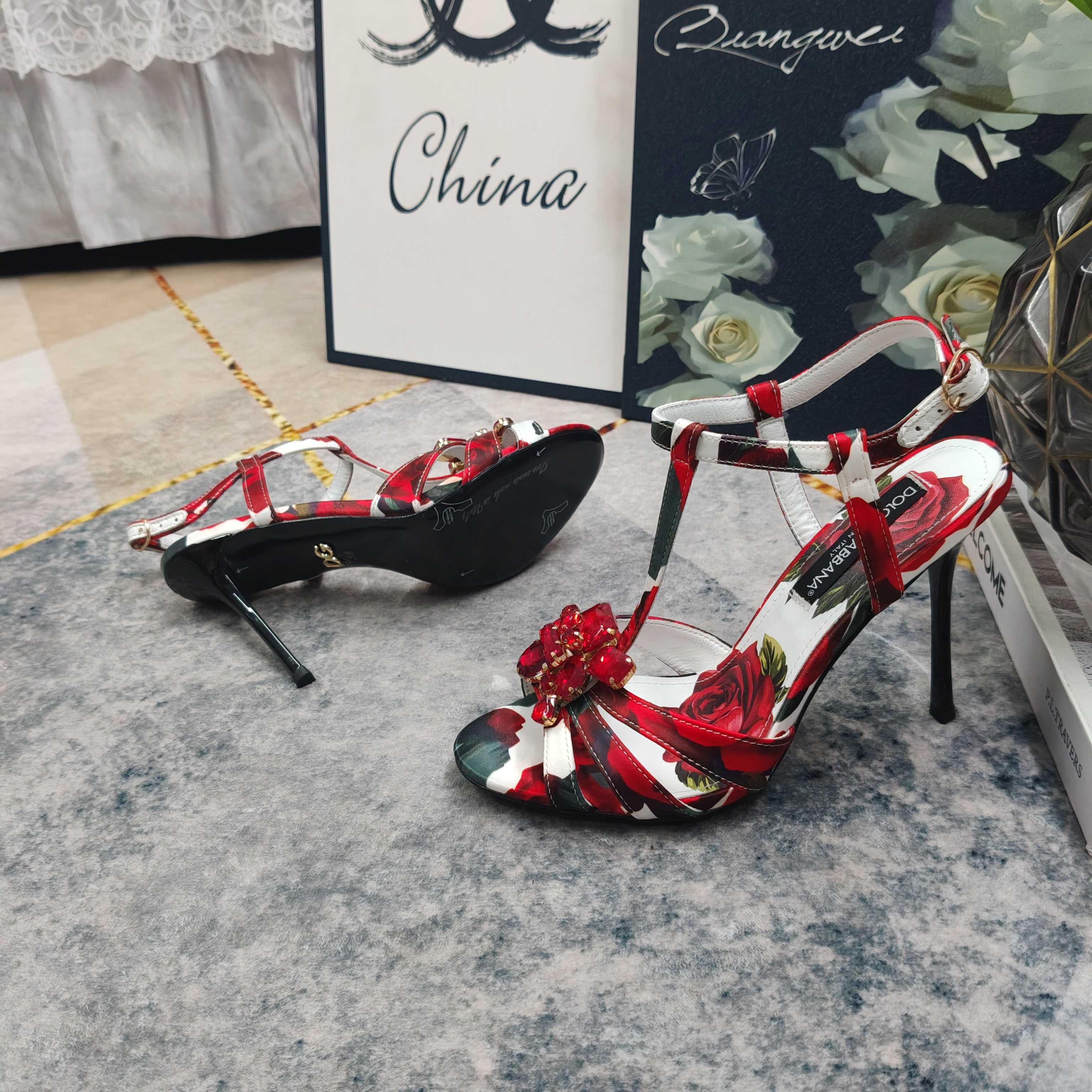 D&G Rose Print Crystal Flower Stiletto Heels