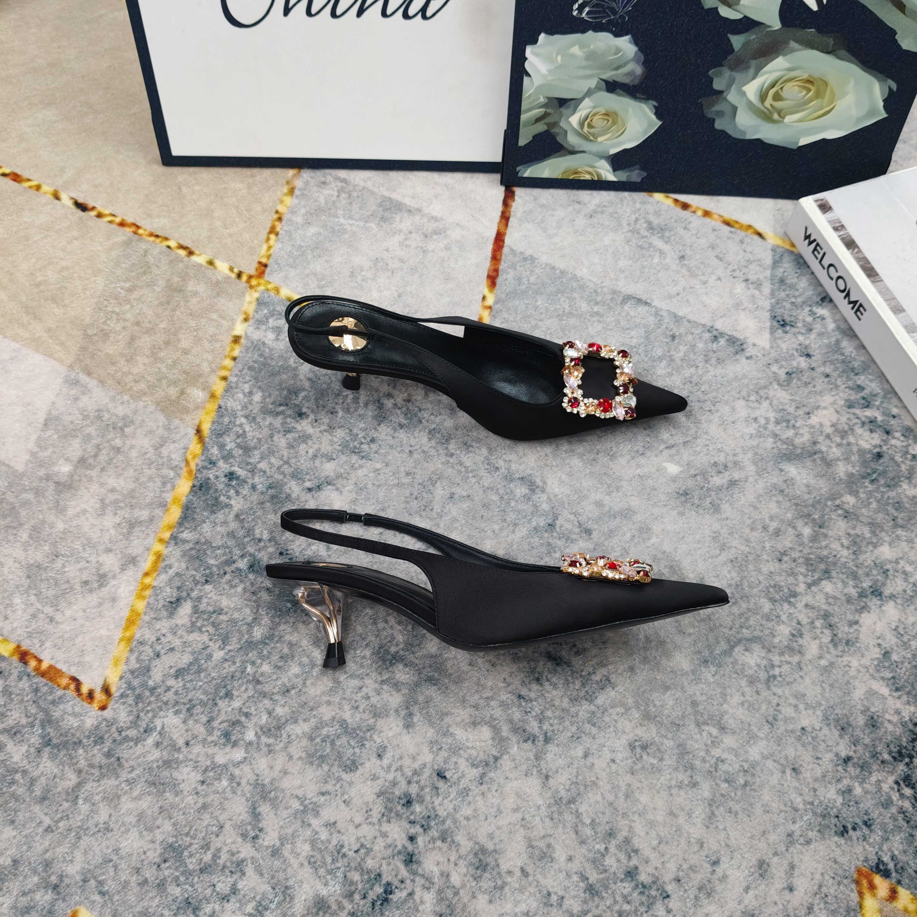 YSL Crystal Buckle Satin Slingbacks