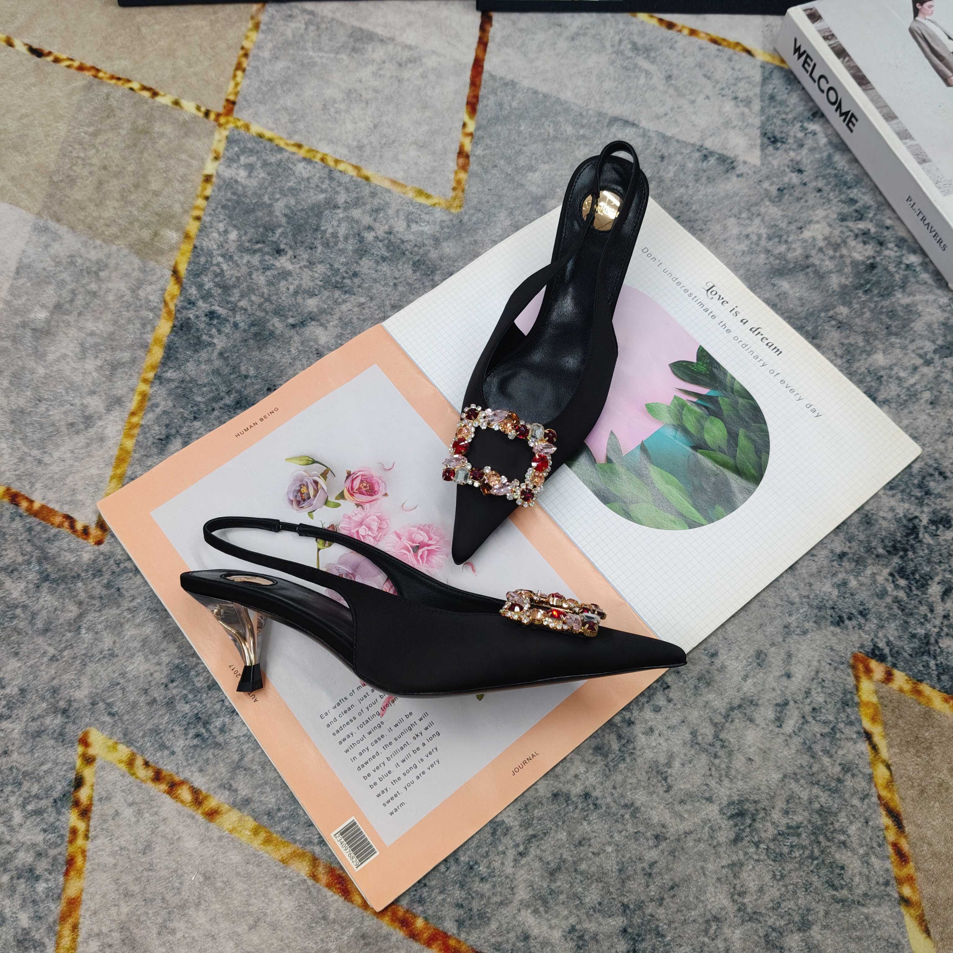 YSL Crystal Buckle Satin Slingbacks