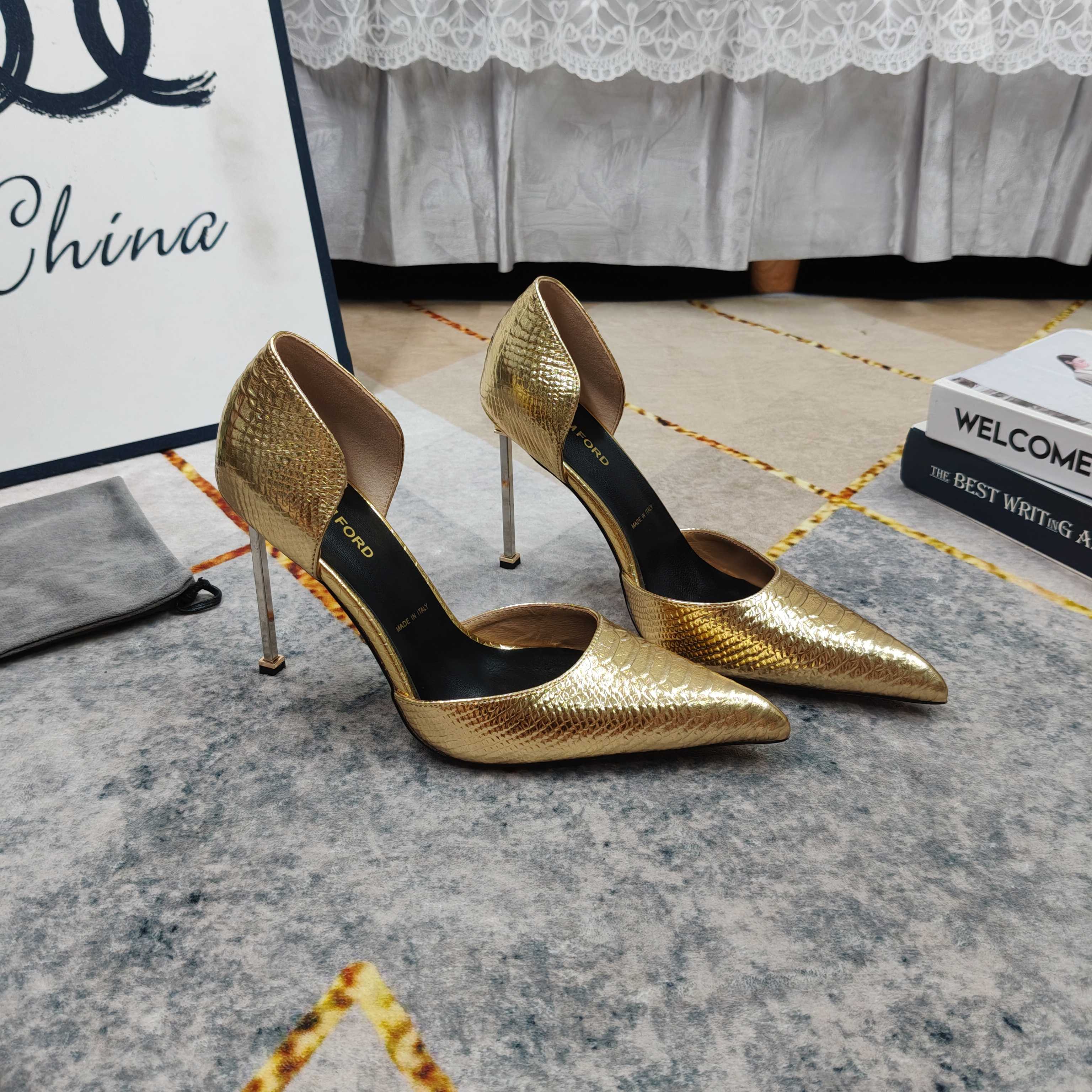 Tom Ford Gold Pointed-Toe Pumps