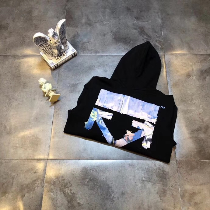 高版本OFF-WHITE C/O VIRGIL ABLOH 19ss莫奈油画箭头印花连帽卫衣