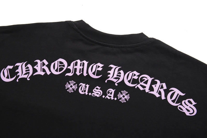 高版本Chrome Hearts 克罗心 粉梵文印花短袖