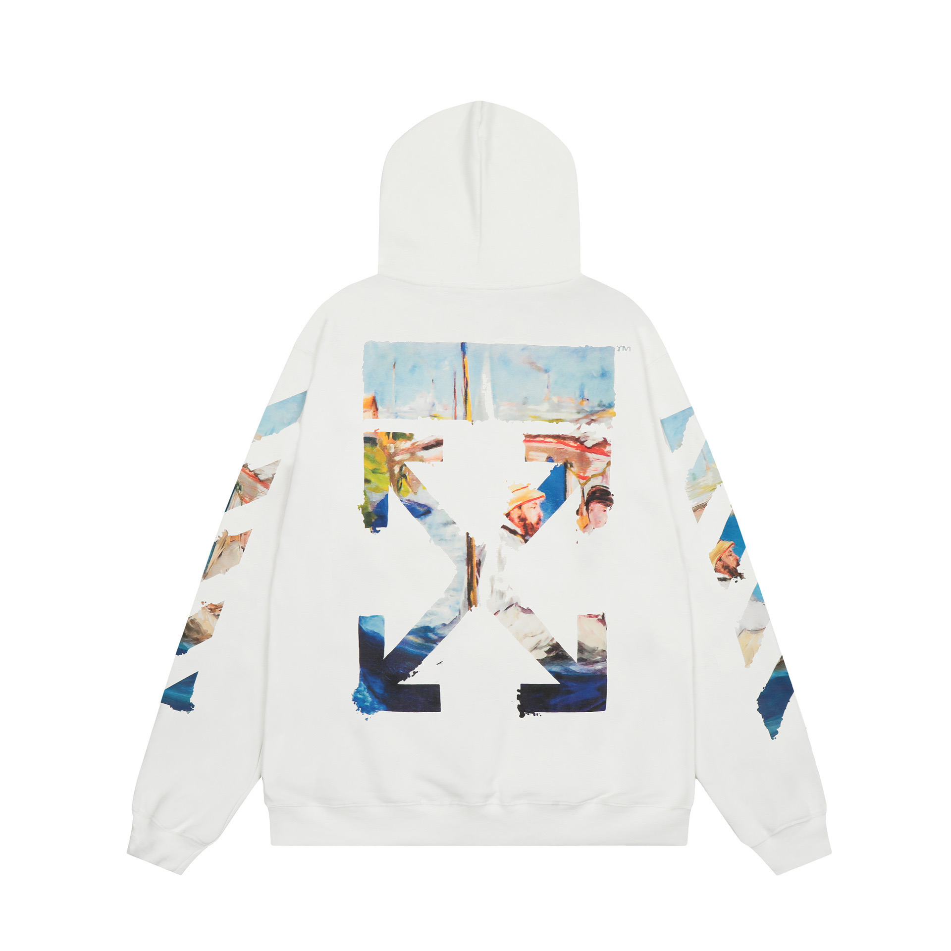 高版本OFF-WHITE C/O VIRGIL ABLOH 19ss莫奈油画箭头印花连帽卫衣