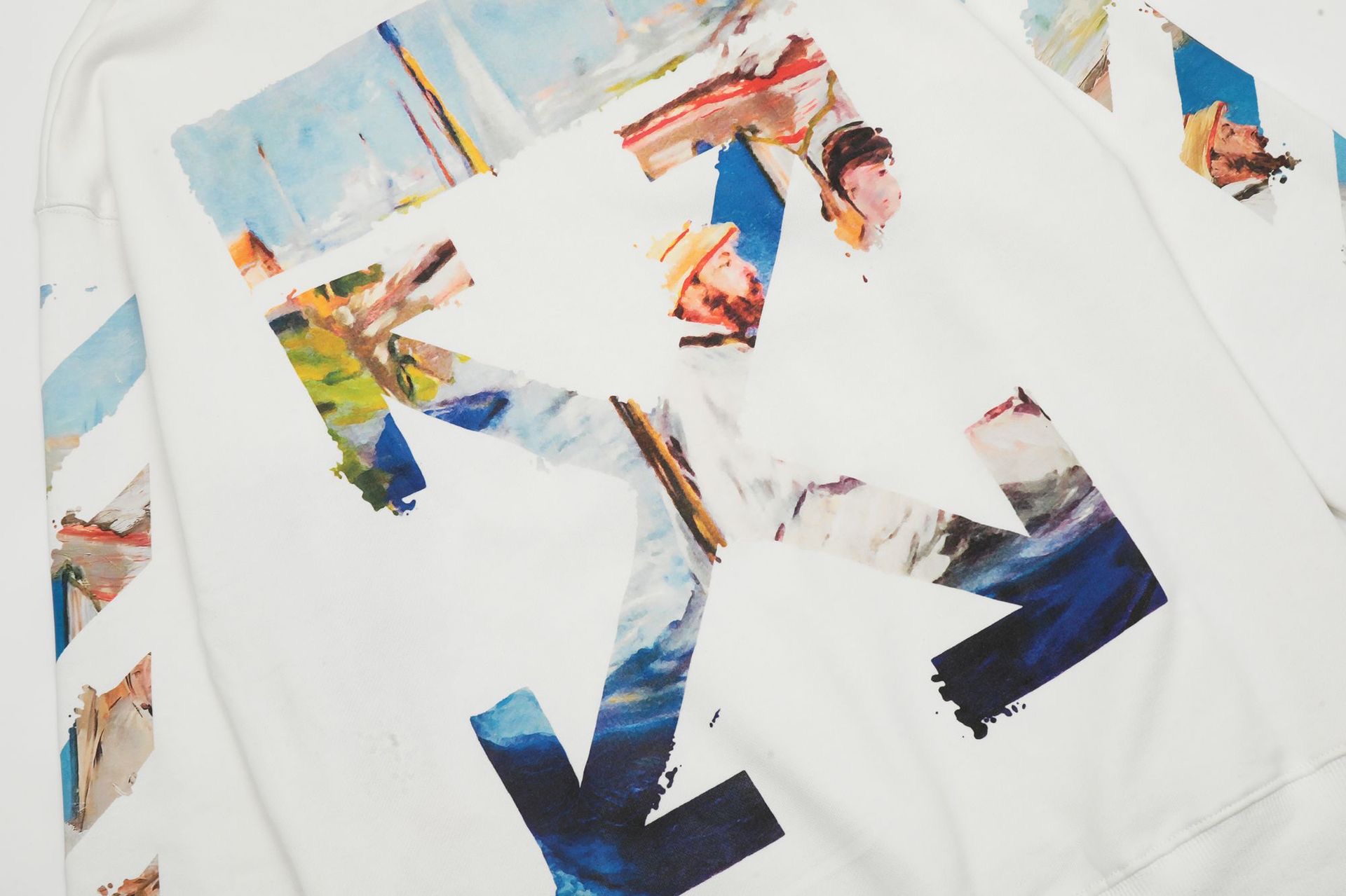 高版本OFF-WHITE C/O VIRGIL ABLOH 19ss莫奈油画箭头印花连帽卫衣