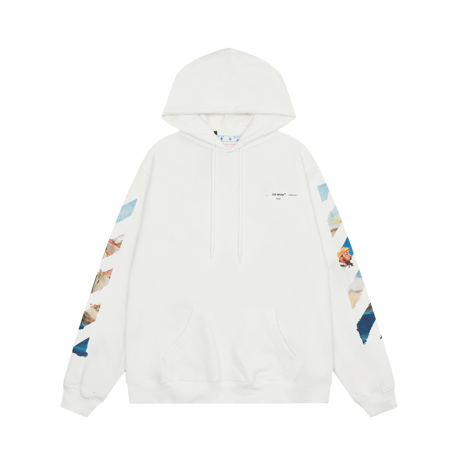 高版本OFF-WHITE C/O VIRGIL ABLOH 19ss莫奈油画箭头印花连帽卫衣
