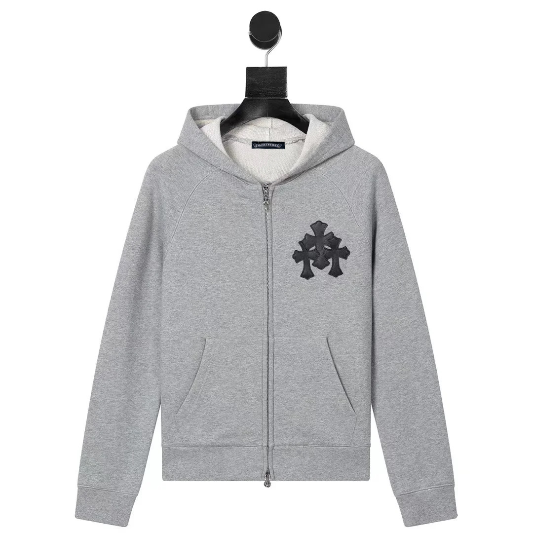 高版本Chrome Hearts 克罗心 皮标十字开衫连帽外套