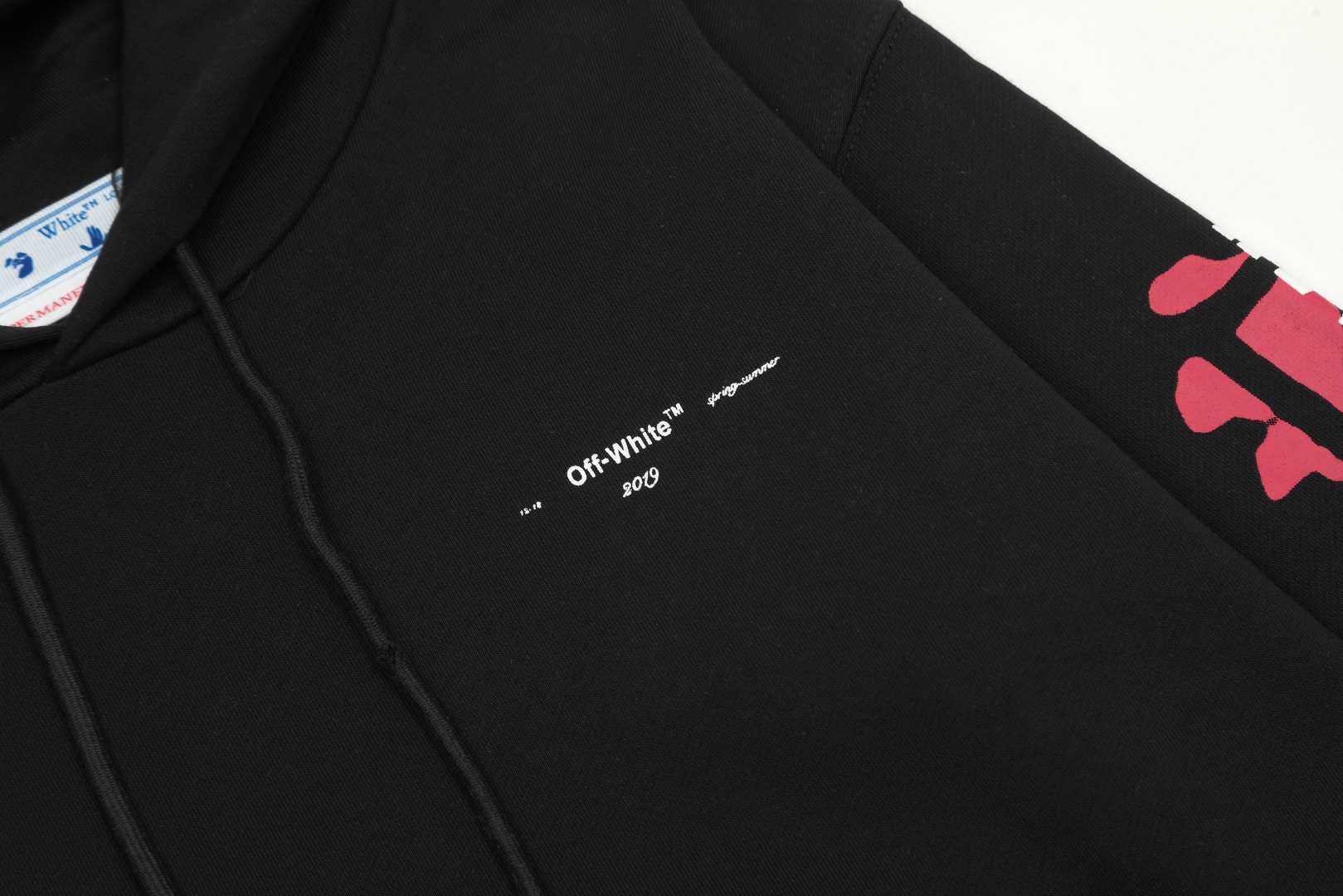 高版本OFF-WHITE C/O VIRGIL ABLOH 口红色刷漆箭头印花连帽卫衣