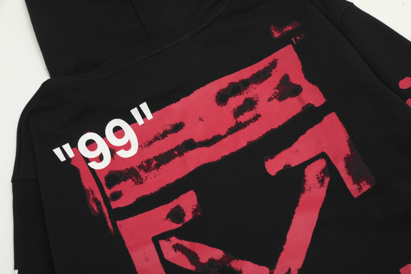 高版本OFF-WHITE C/O VIRGIL ABLOH 口红色刷漆箭头印花连帽卫衣