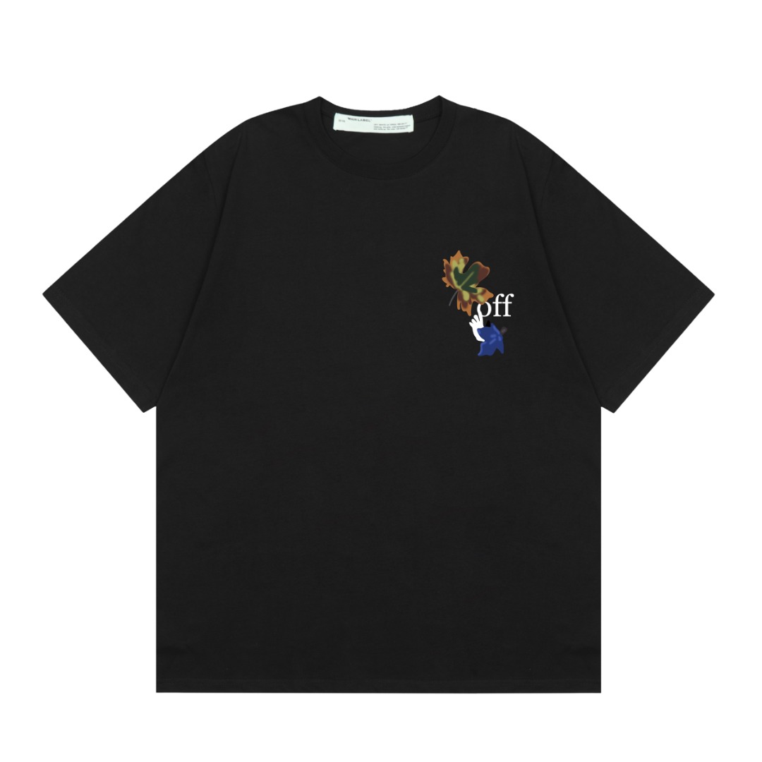 高版本OFF-WHITE 环保主题树叶印花箭头短袖T恤