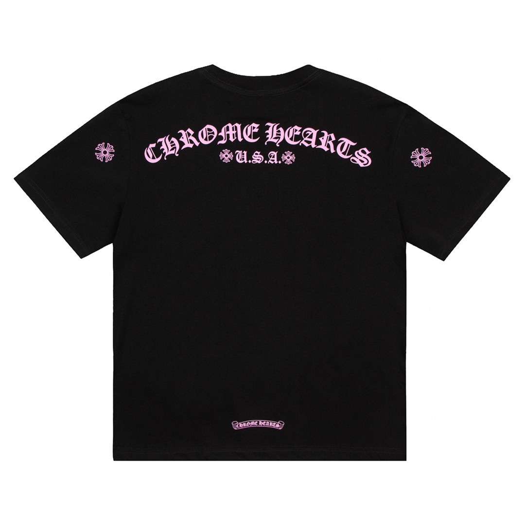 高版本Chrome Hearts克罗心 粉色梵文印花短袖